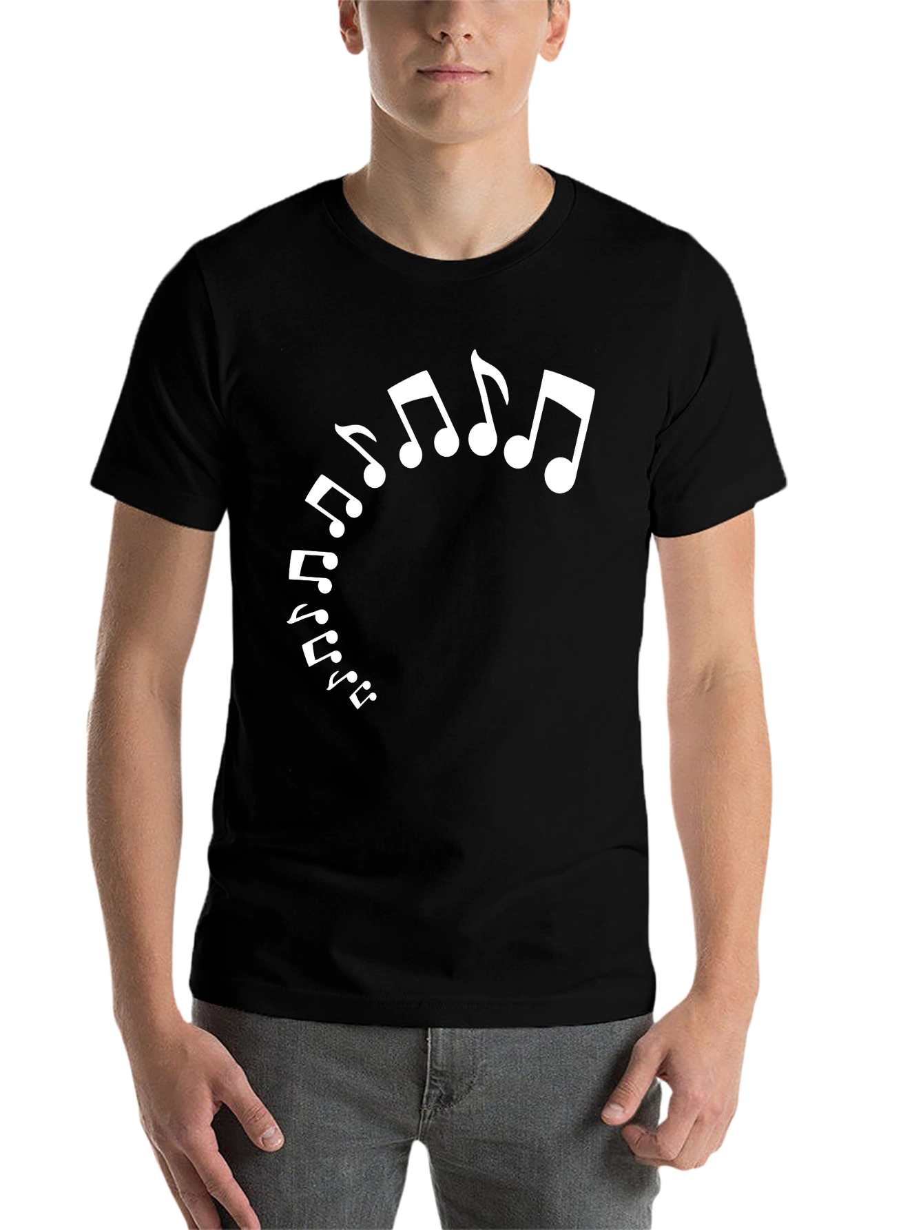 Black Musical Notes Graphic Tee - Black Cotton Comfort view 7