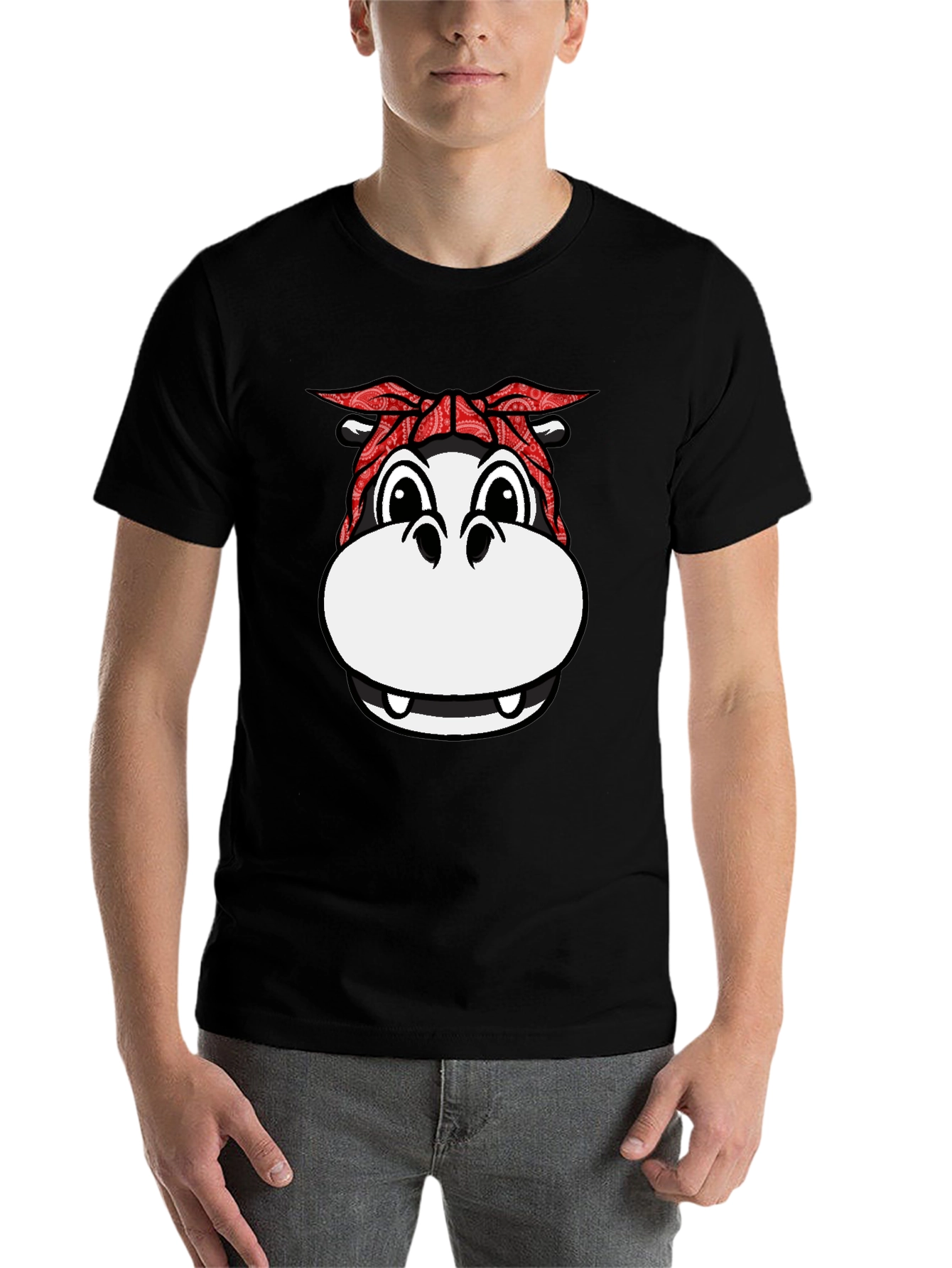 Black Gangster Hippo T-Shirt - Funny Animal Graphic Tee view 7