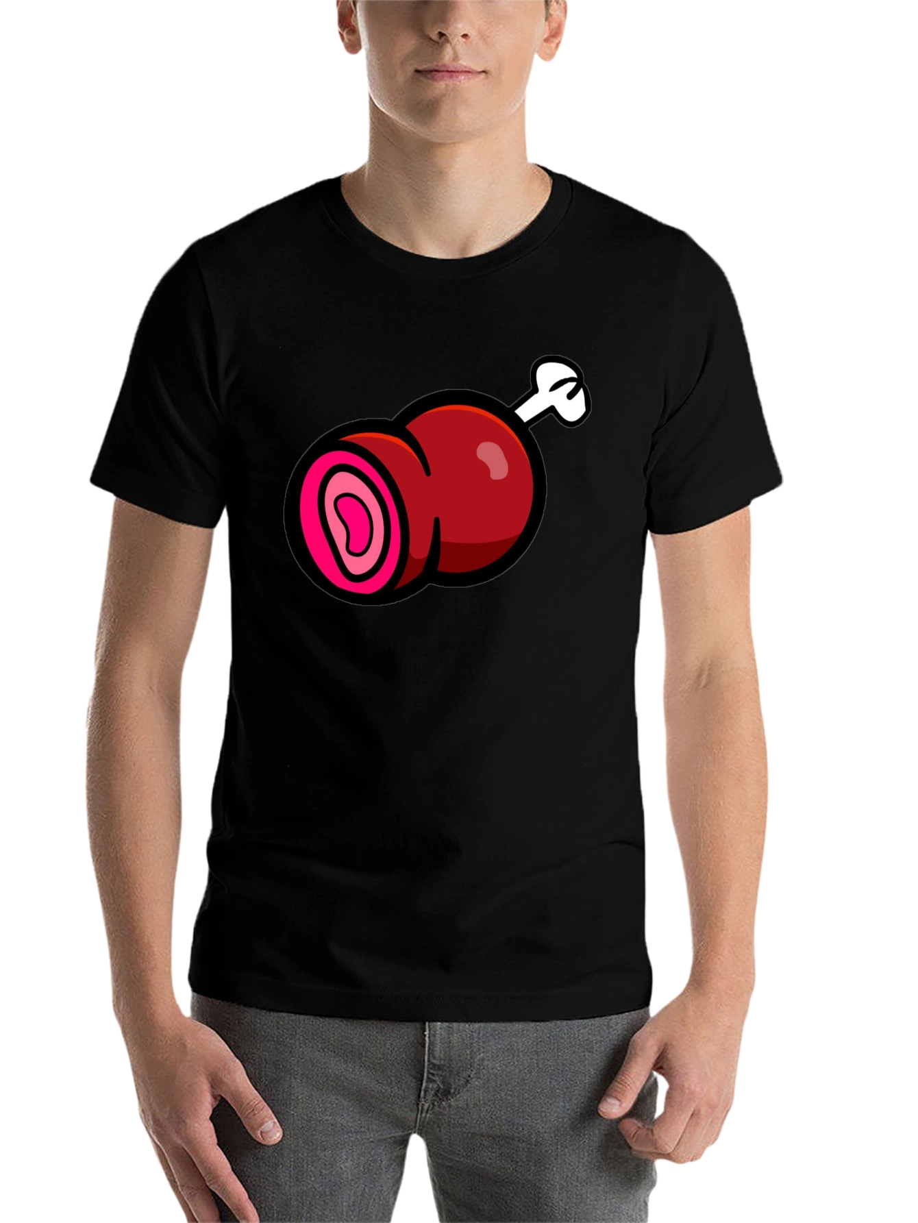Black Cartoon Meat T-Shirt - Funny Graphic Tee view 7
