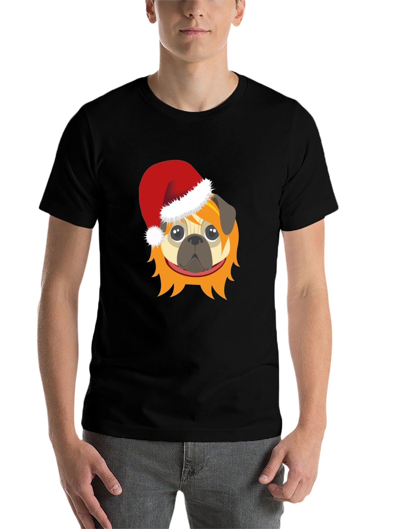 Black Festive Pug T-Shirt - Holiday Cheer view 7