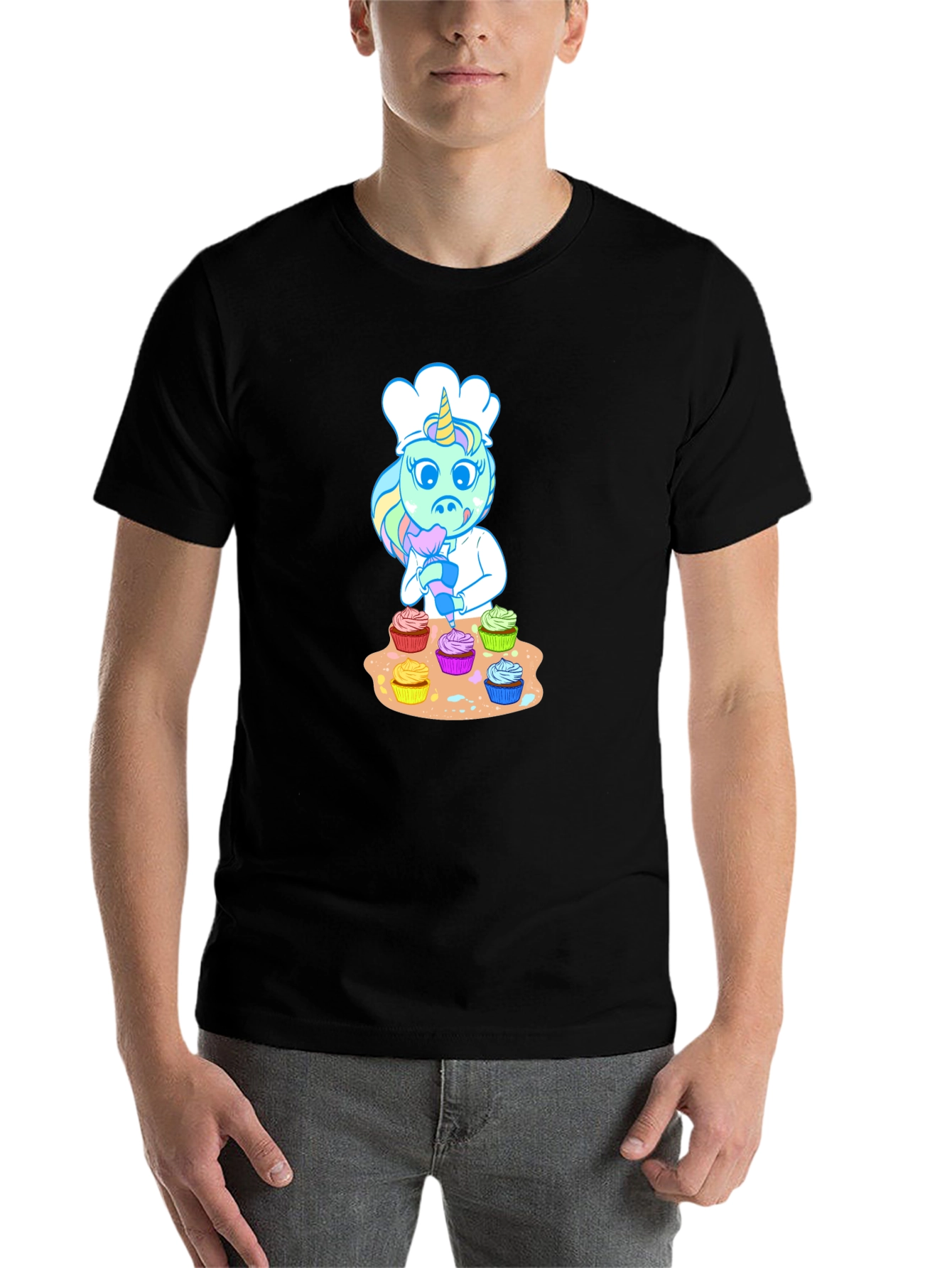 Black Unicorn Chef Cupcake T-Shirt view 7