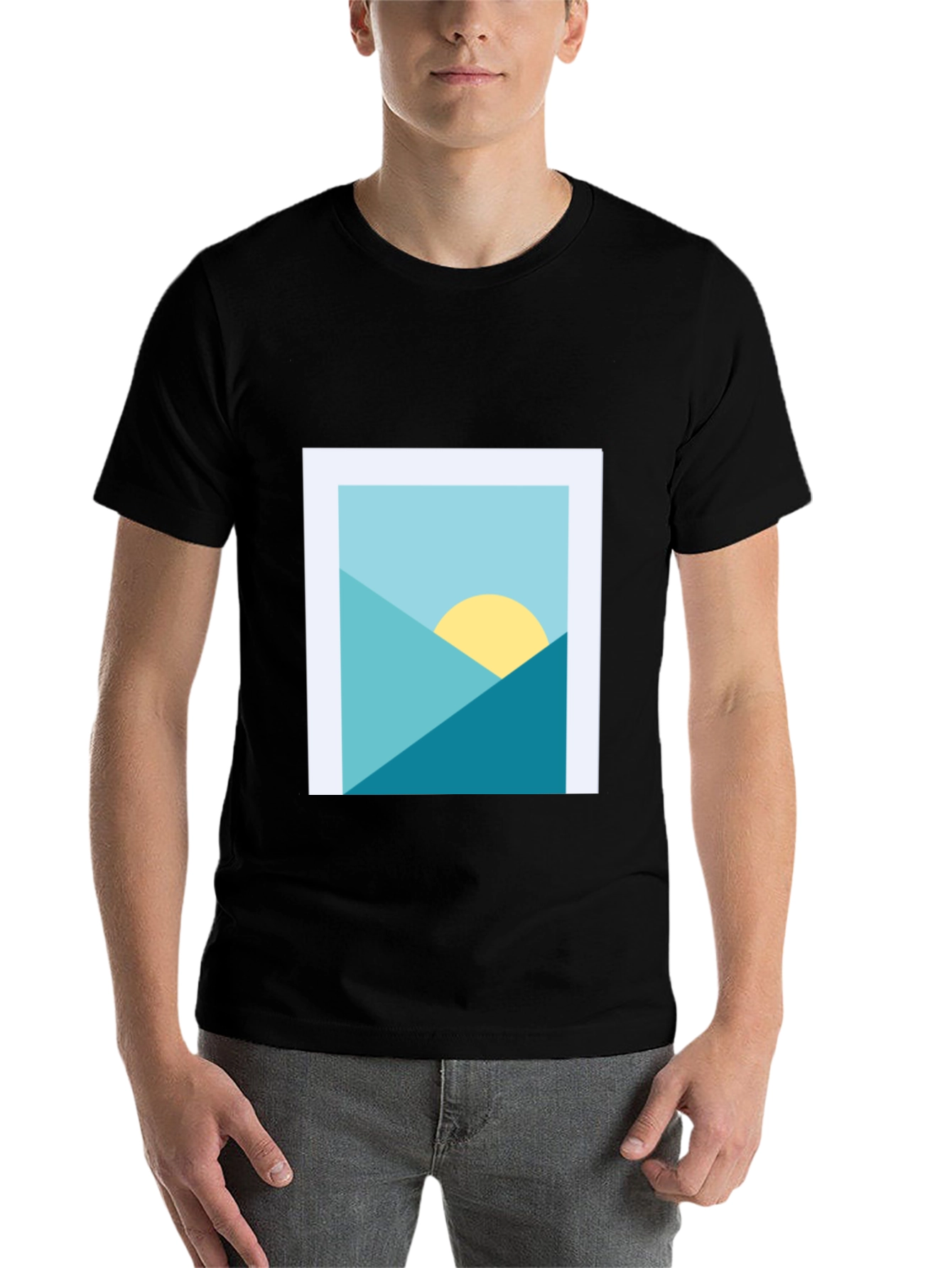 Black Geometric Landscape Graphic Tee - Modern Art Shirt view 7