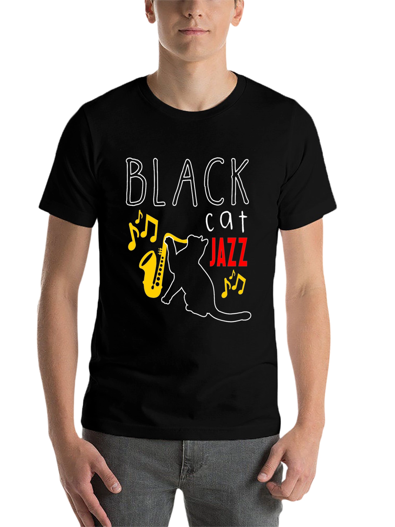 Black Black Cat Jazz Music T-Shirt view 7