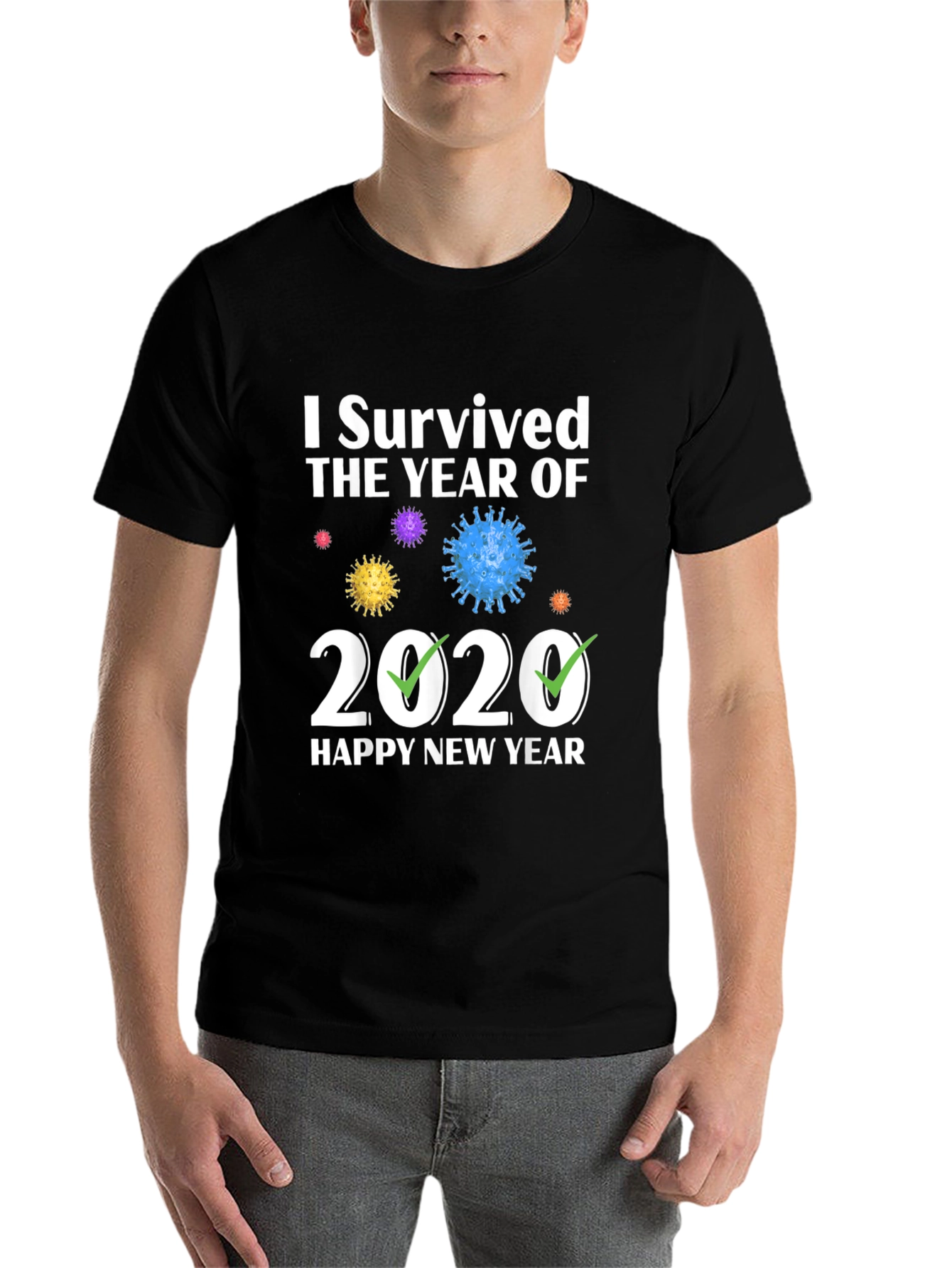 Black I Survived 2020 Happy New Year T-Shirt view 7