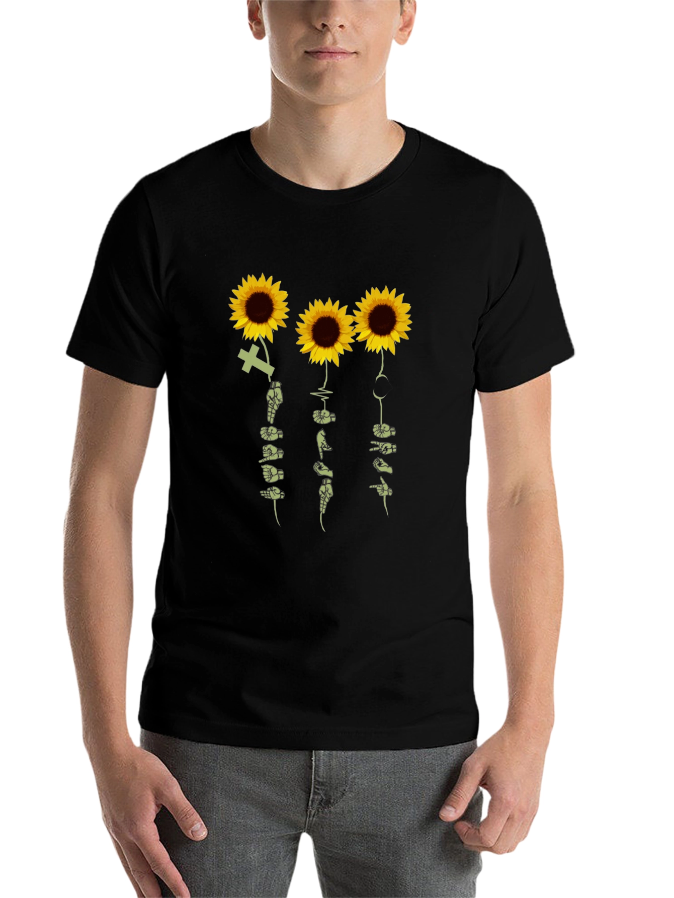 Black Sunflower Sign Language T-Shirt - Black view 7