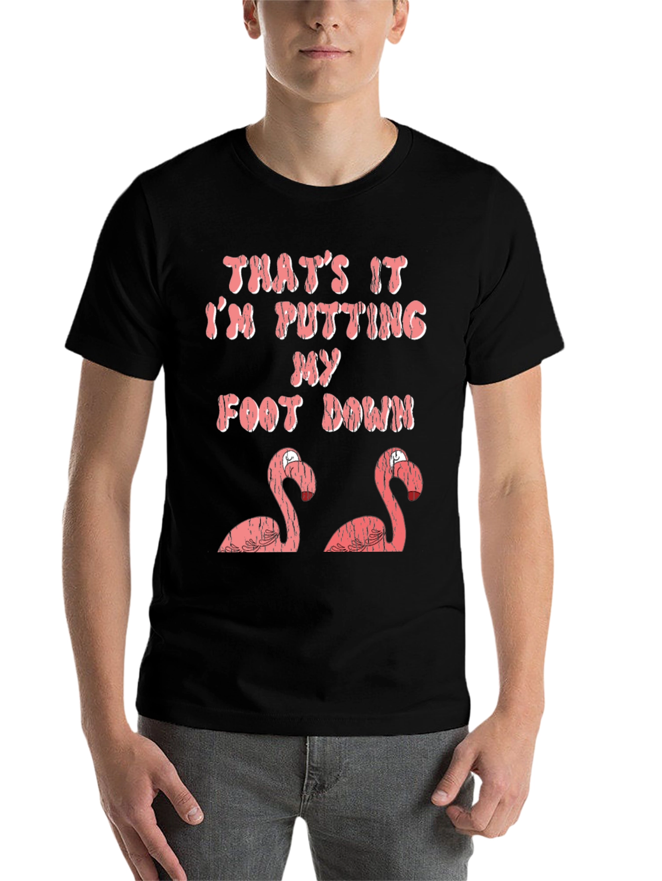 Black Funny Flamingo T-Shirt: I'm Putting My Foot Down! view 7
