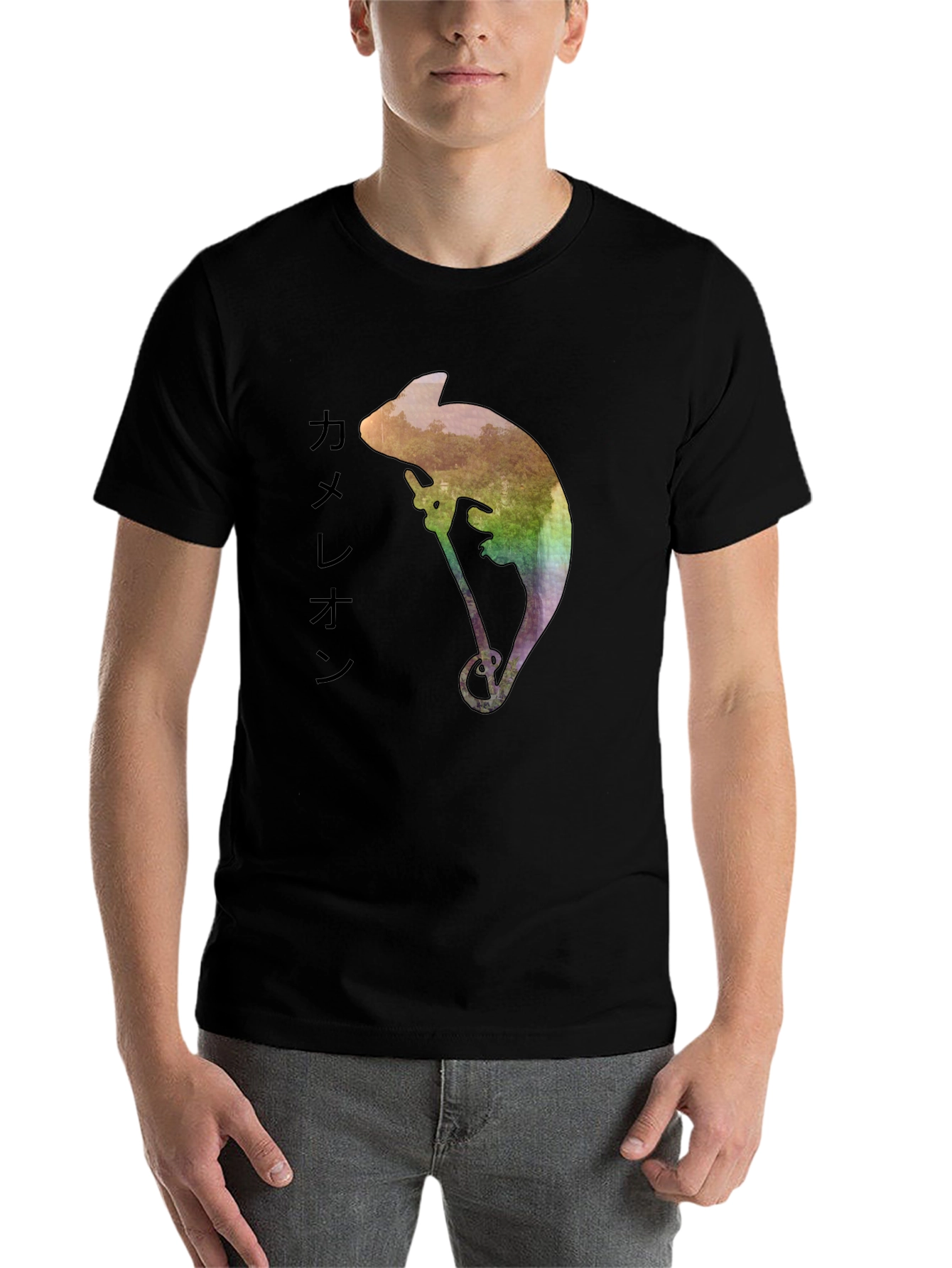 Black Chameleon Watercolor Graphic Tee - Men's Black T-Shirt view 7