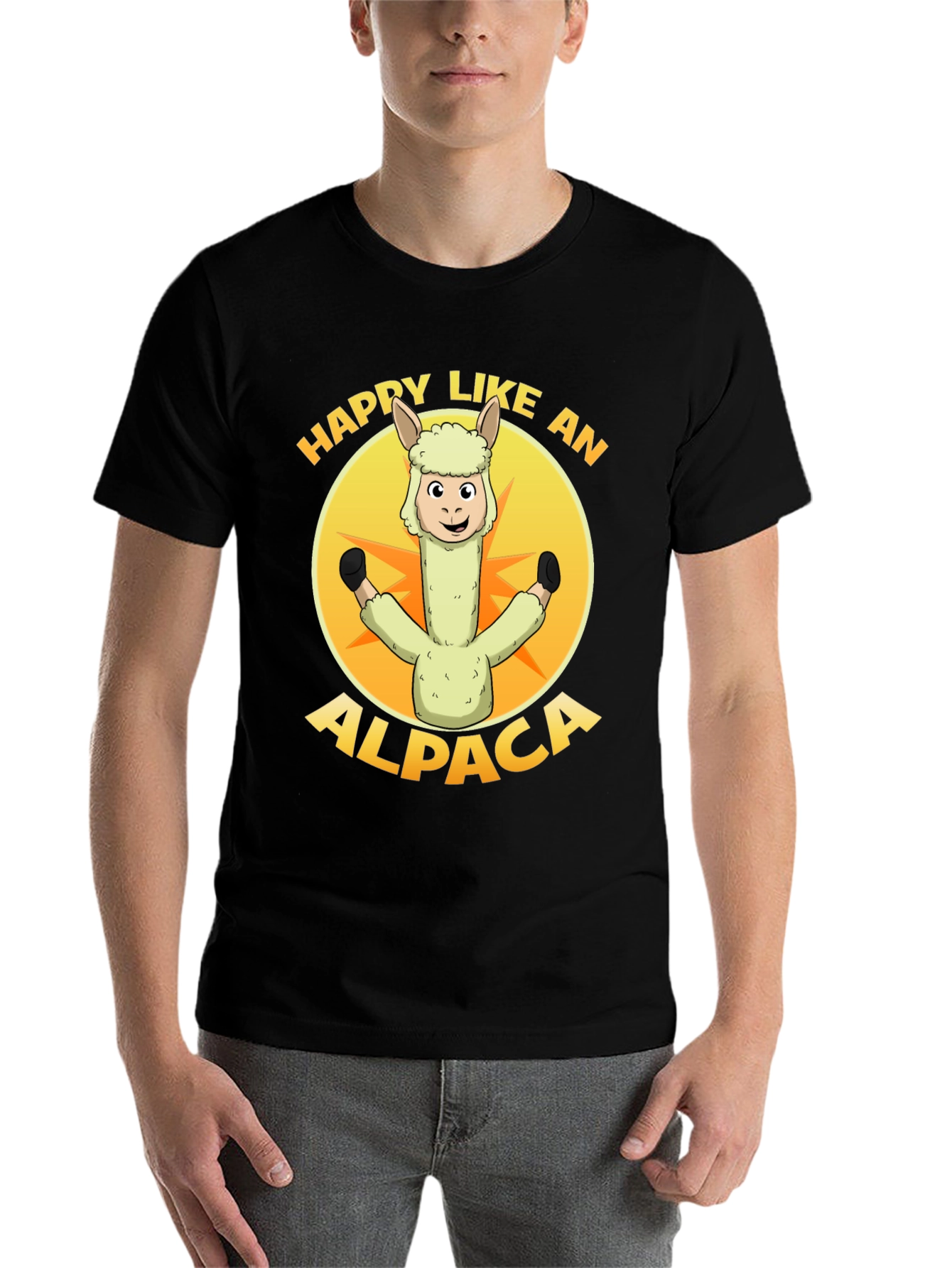 Black Happy Alpaca Graphic T-Shirt view 7