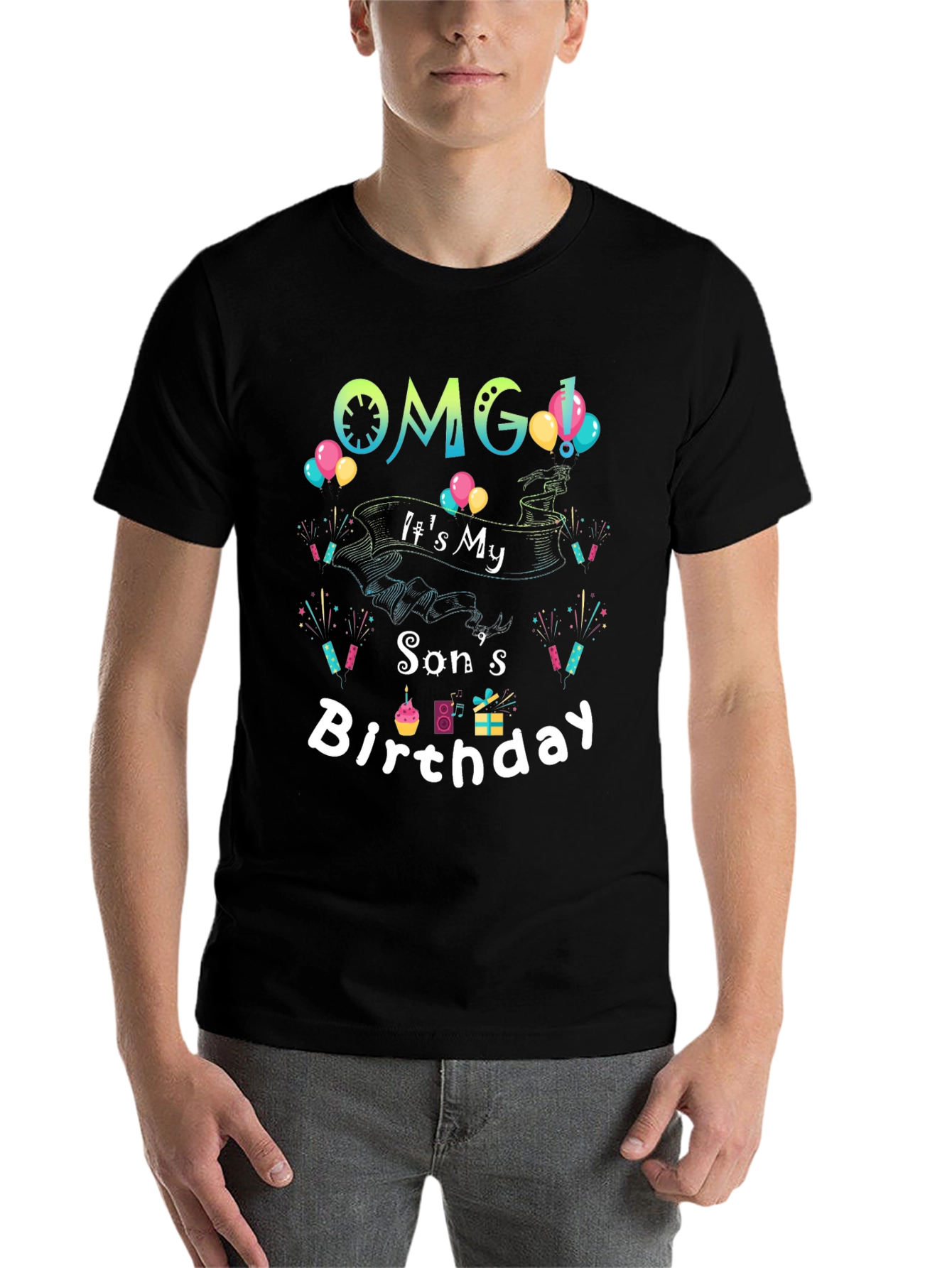 Black OMG It's My Son's Birthday T-Shirt view 7