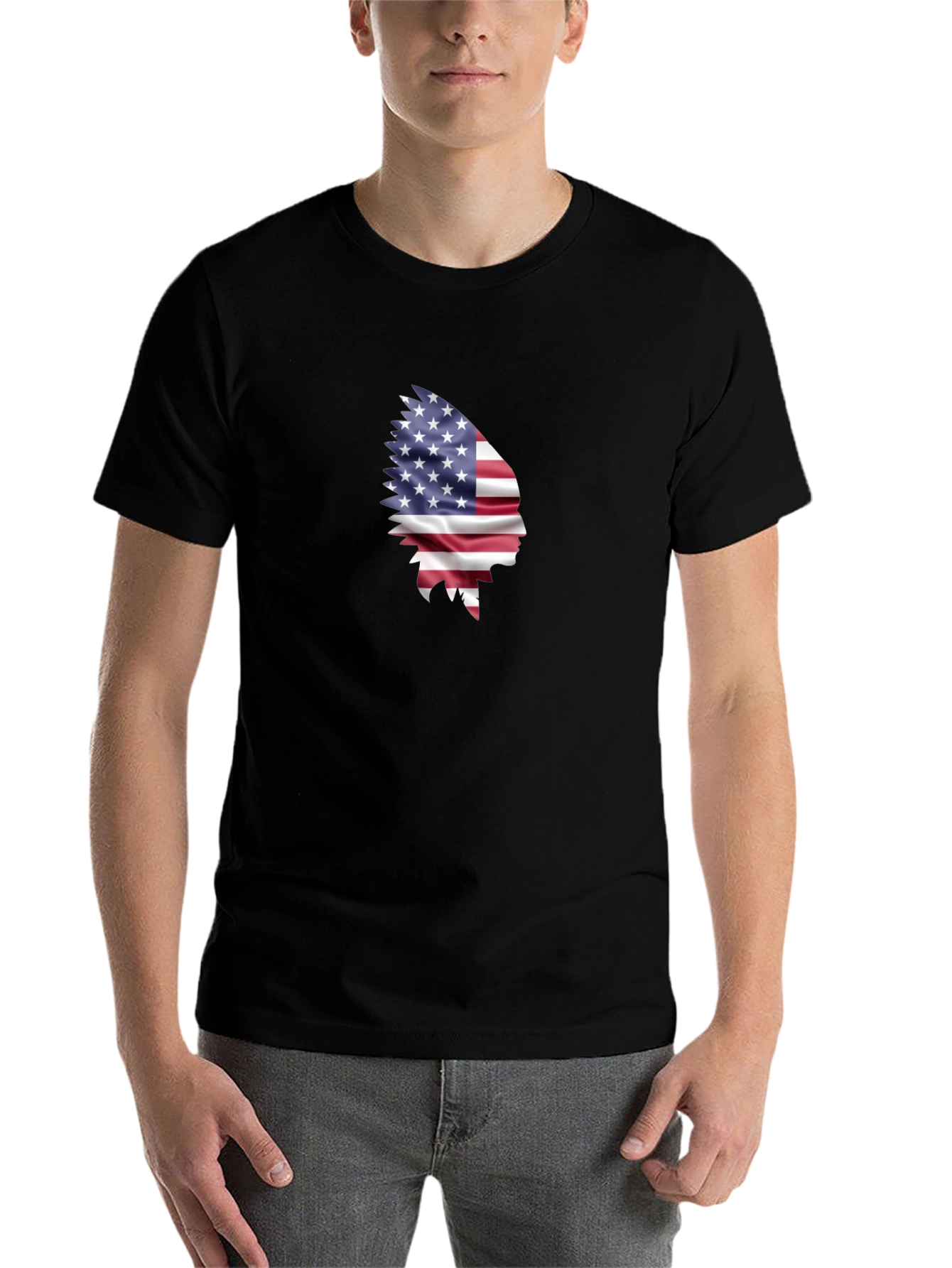 Black American Flag Indian Chief Graphic Tee view 7