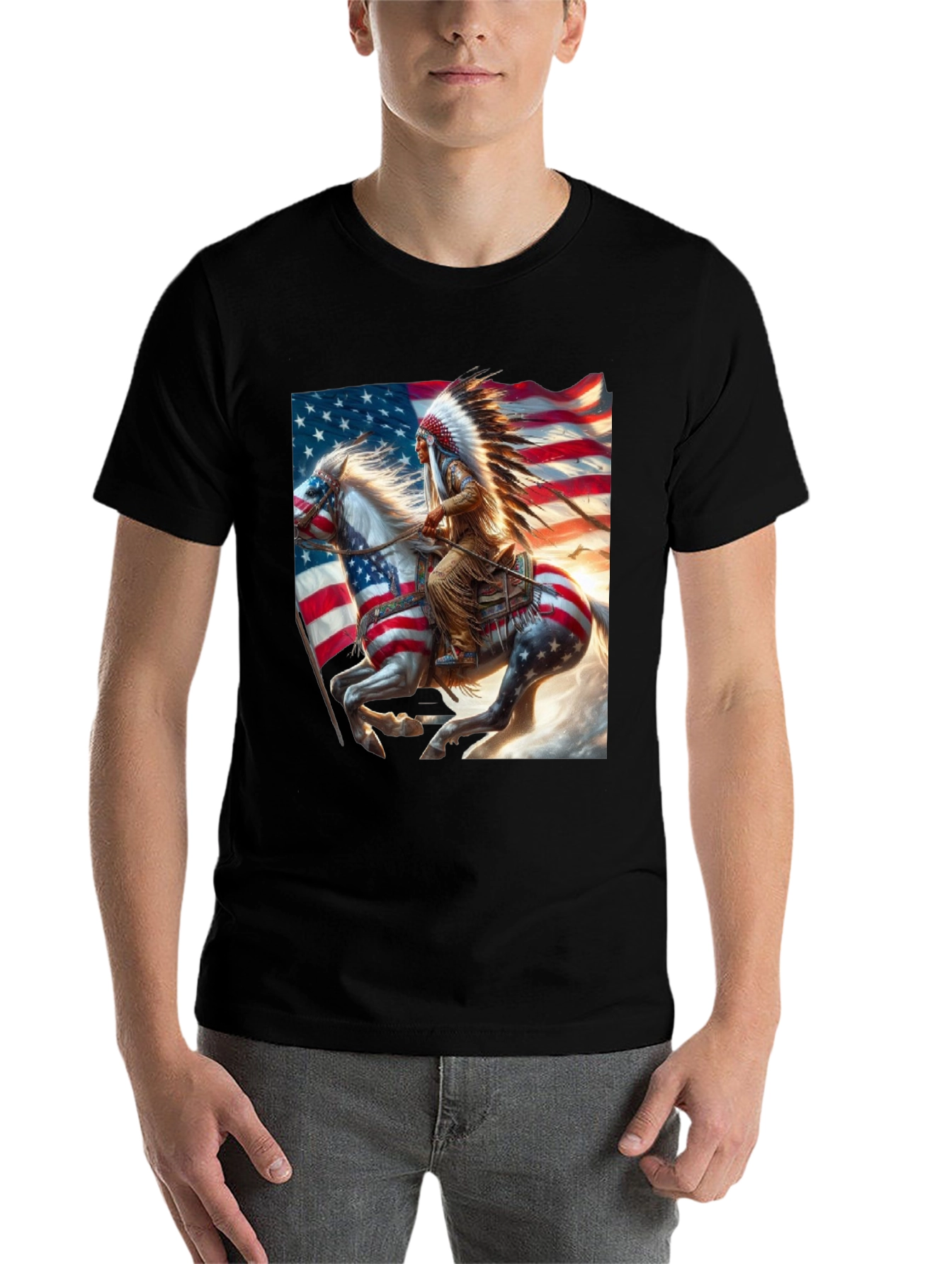 Black Native American Flag T-Shirt view 7