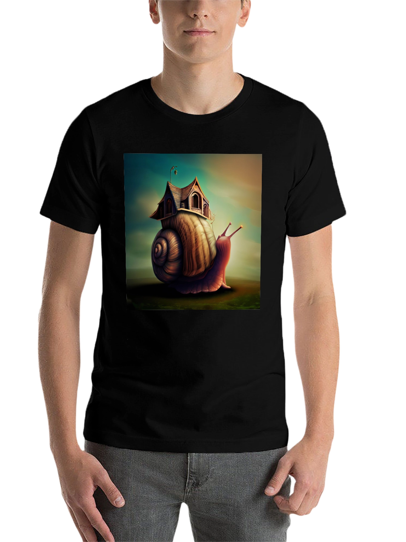 Black Whimsical Snail House Tee view 7
