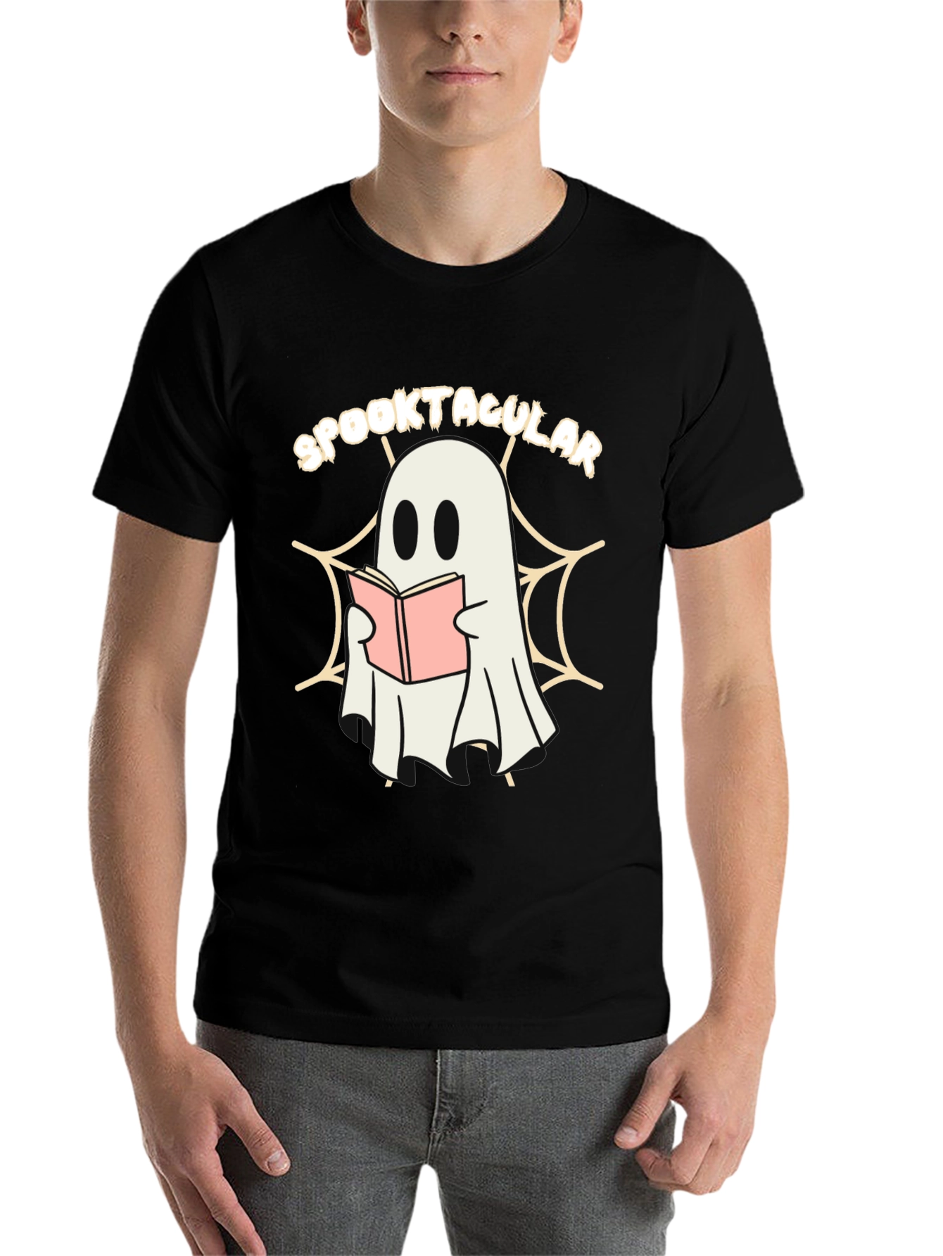 Black Spooktacular Ghost Reading Book T-Shirt view 7
