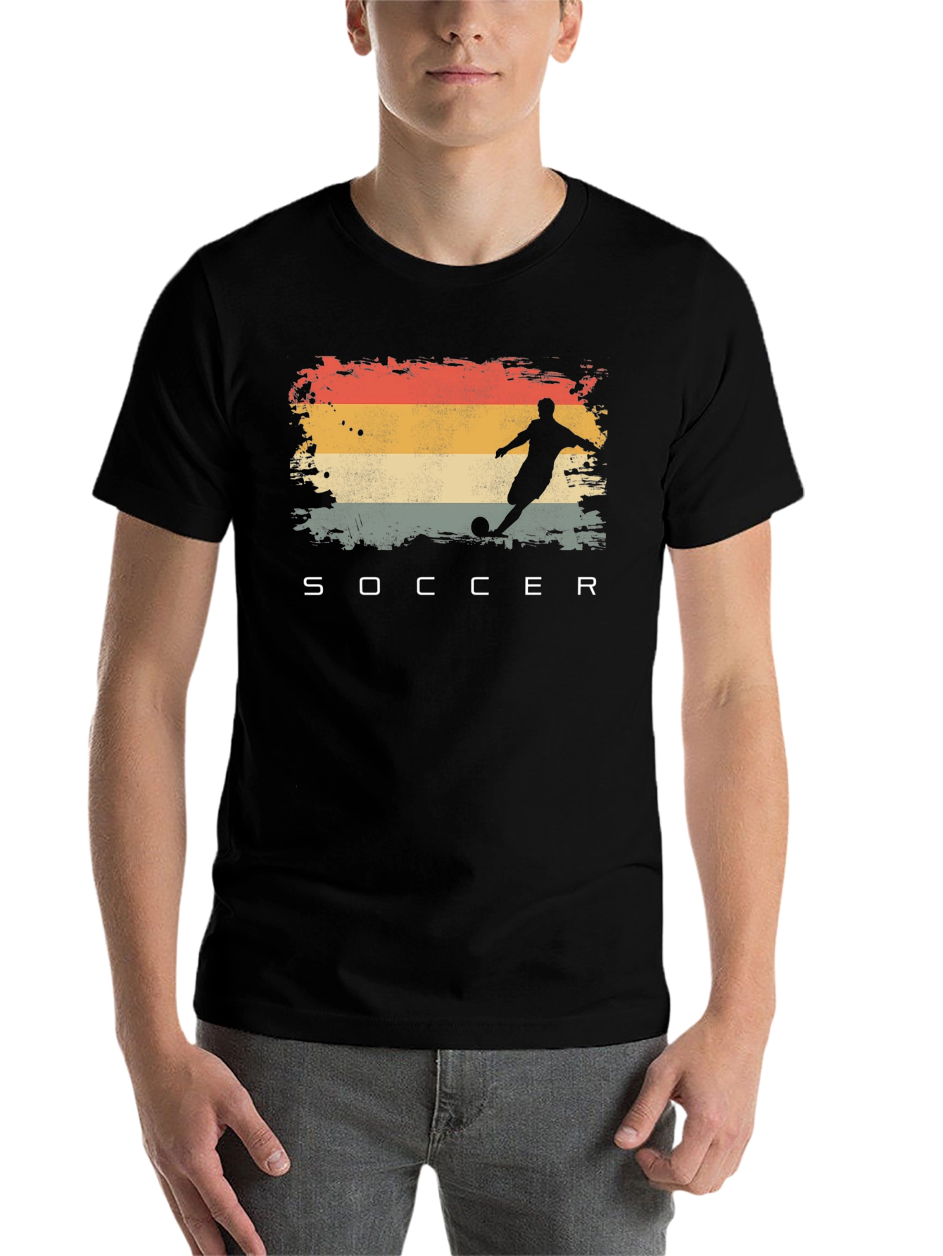 Black Retro Soccer Player Graphic T-Shirt view 7