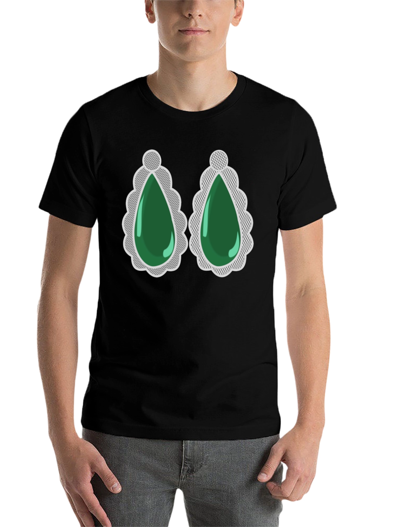 Black Emerald Gemstone Drop Earrings Graphic Tee view 7
