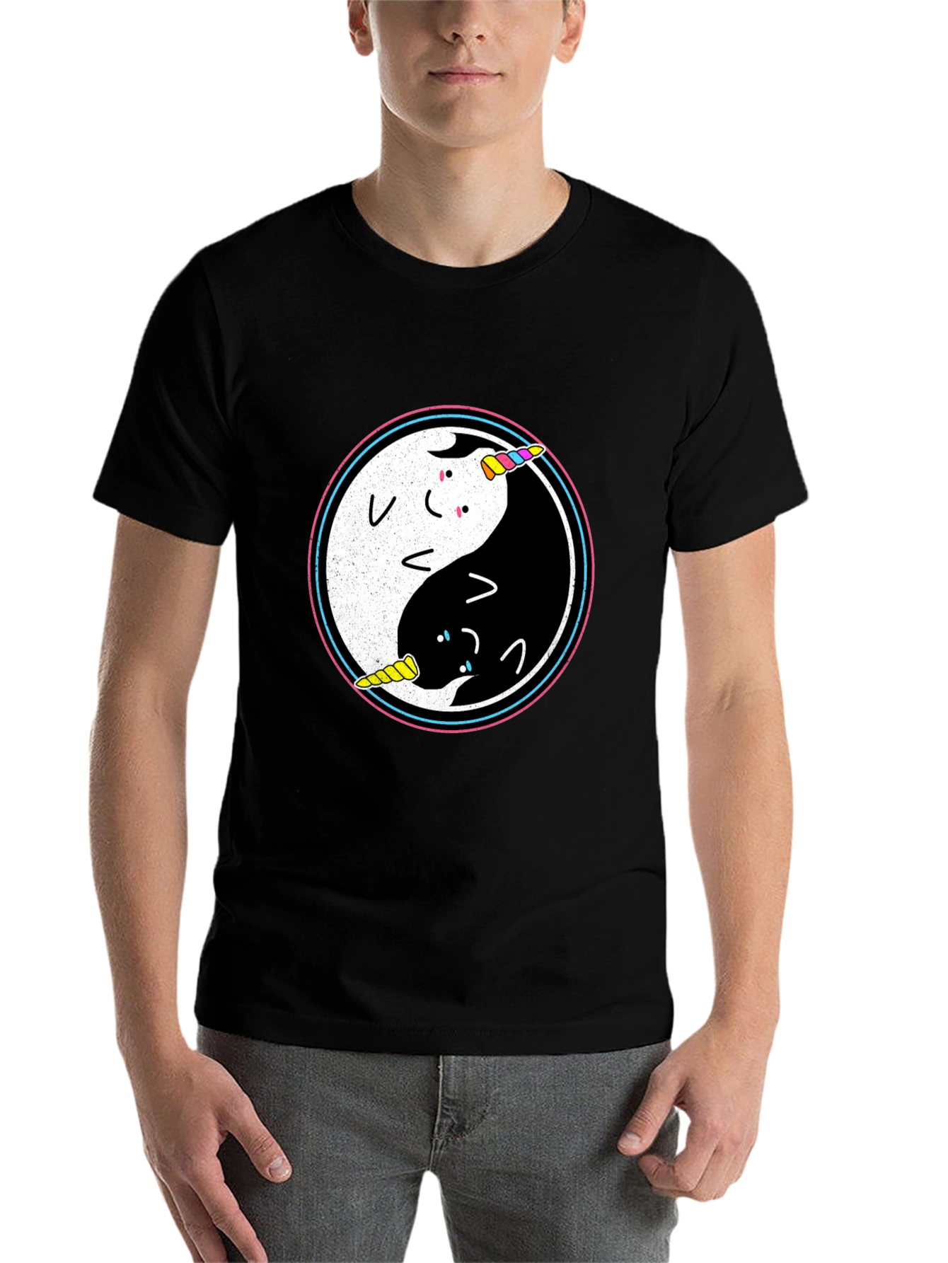 Black Yin Yang Unicorn T-Shirt view 7