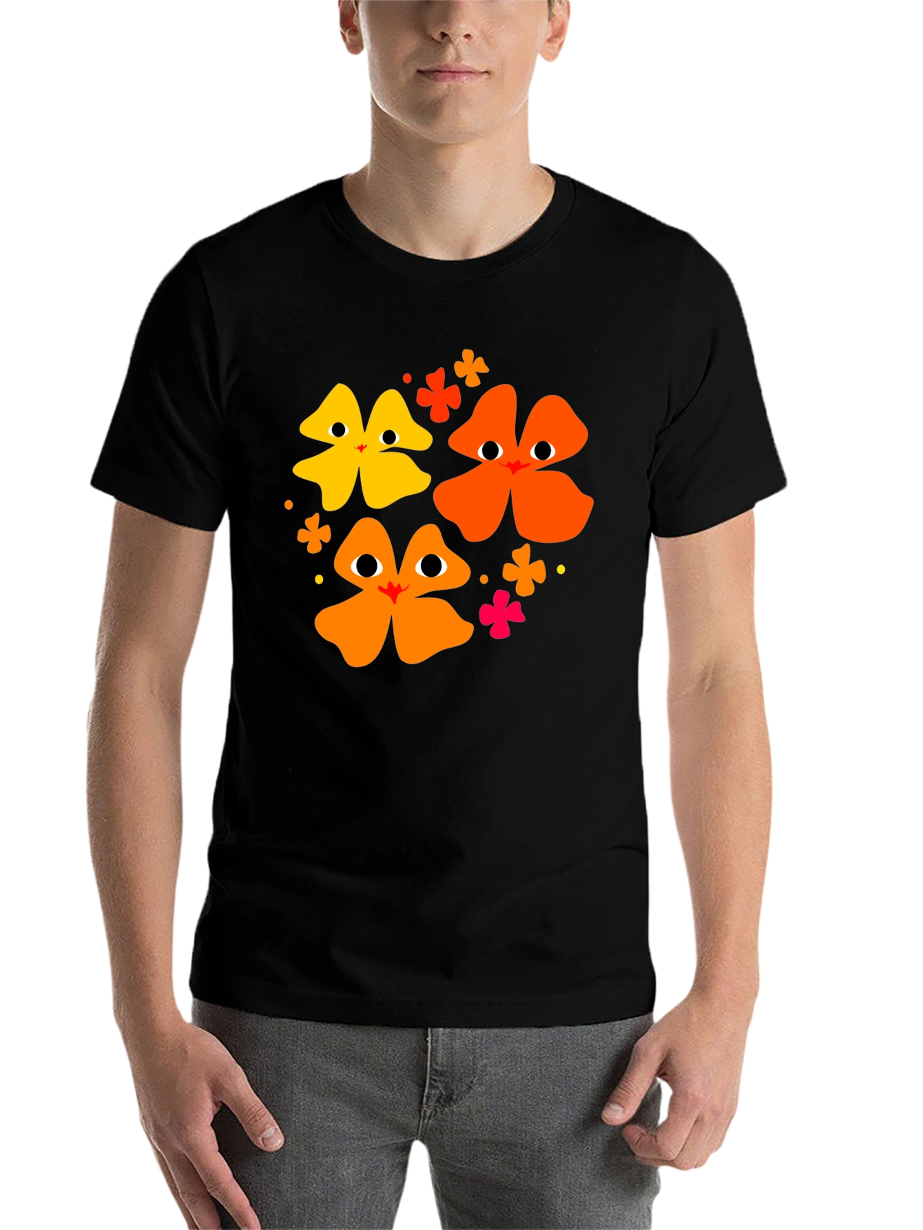 Black Floral Face Black T-Shirt view 7