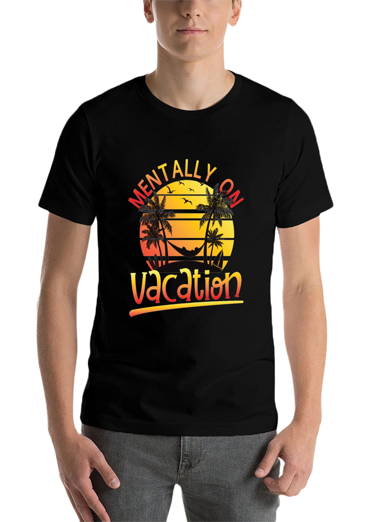 Black Mentally On Vacation Black T-Shirt view 7