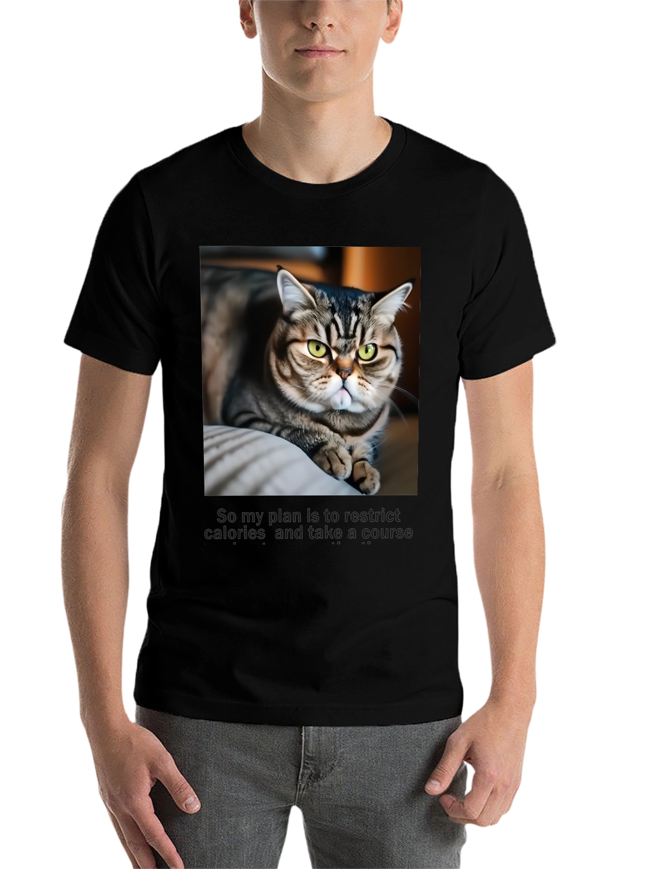 Black Funny Cat Graphic T-Shirt - Unisex Black Tee view 7