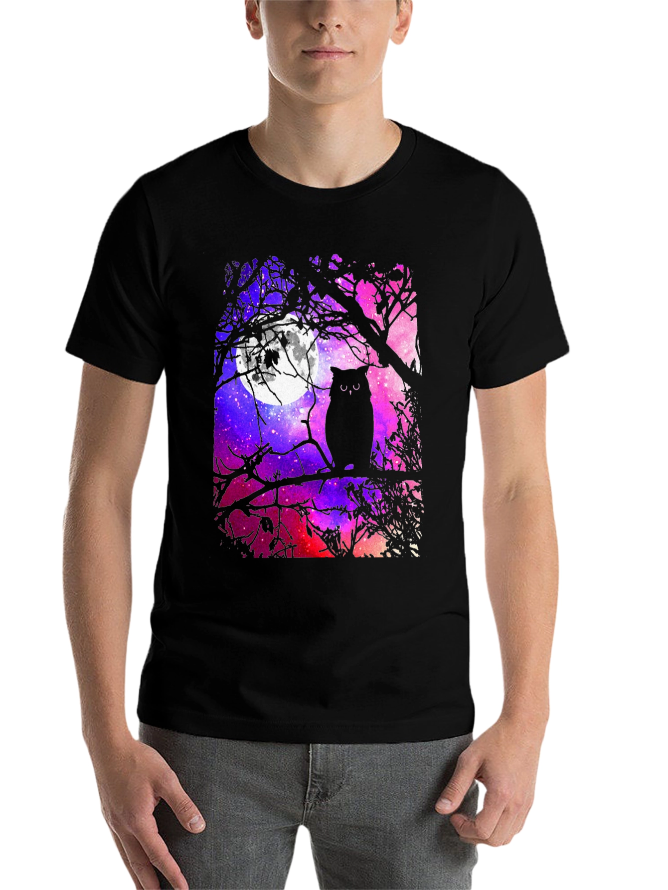 Owl Galaxy Graphic Tee - Men's Black T-Shirt - 7