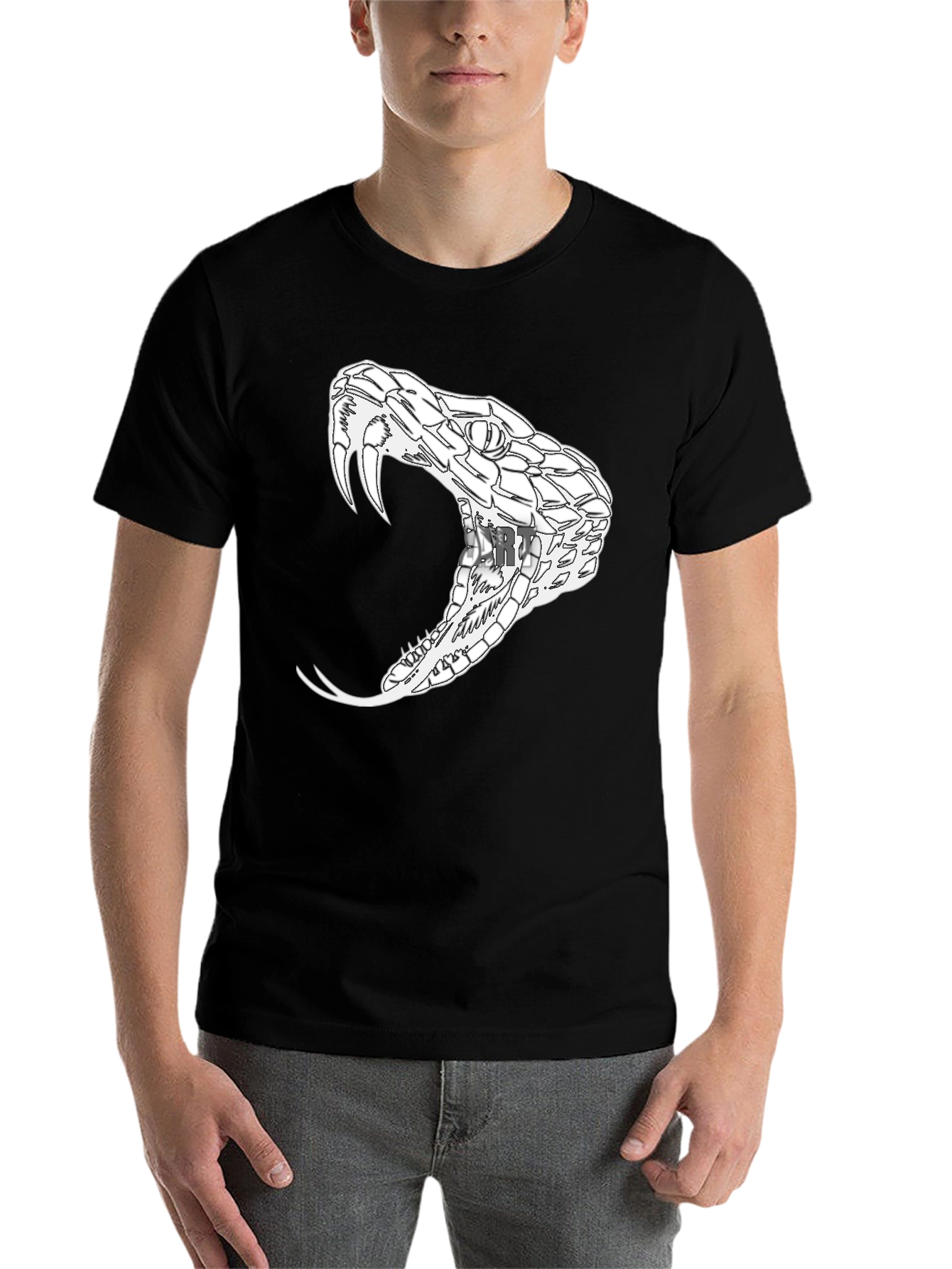 Black Men's Black T-Shirt with Snake Graphic view 7