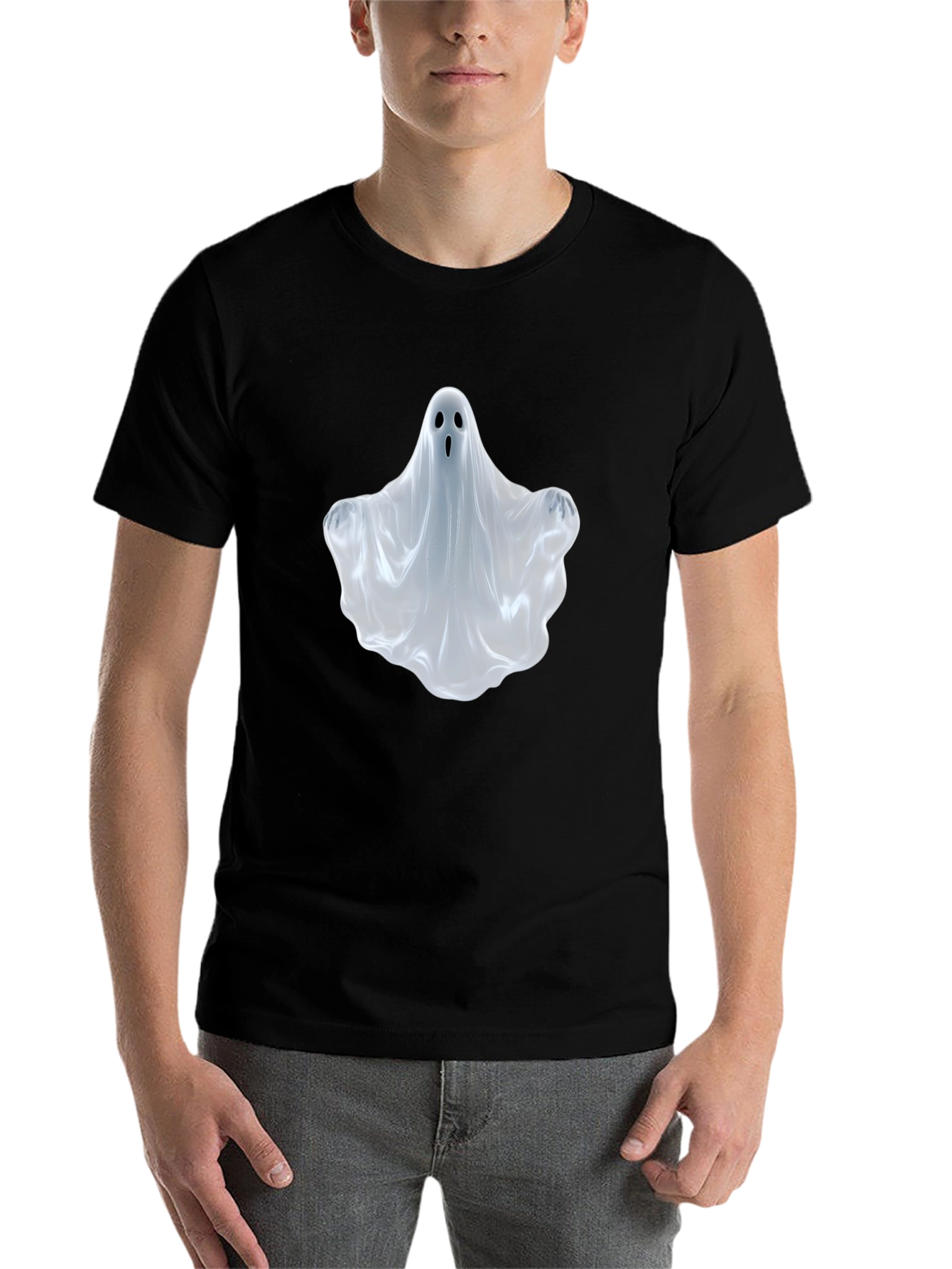 Black Spooky Ghost T-Shirt - Halloween Apparel view 7