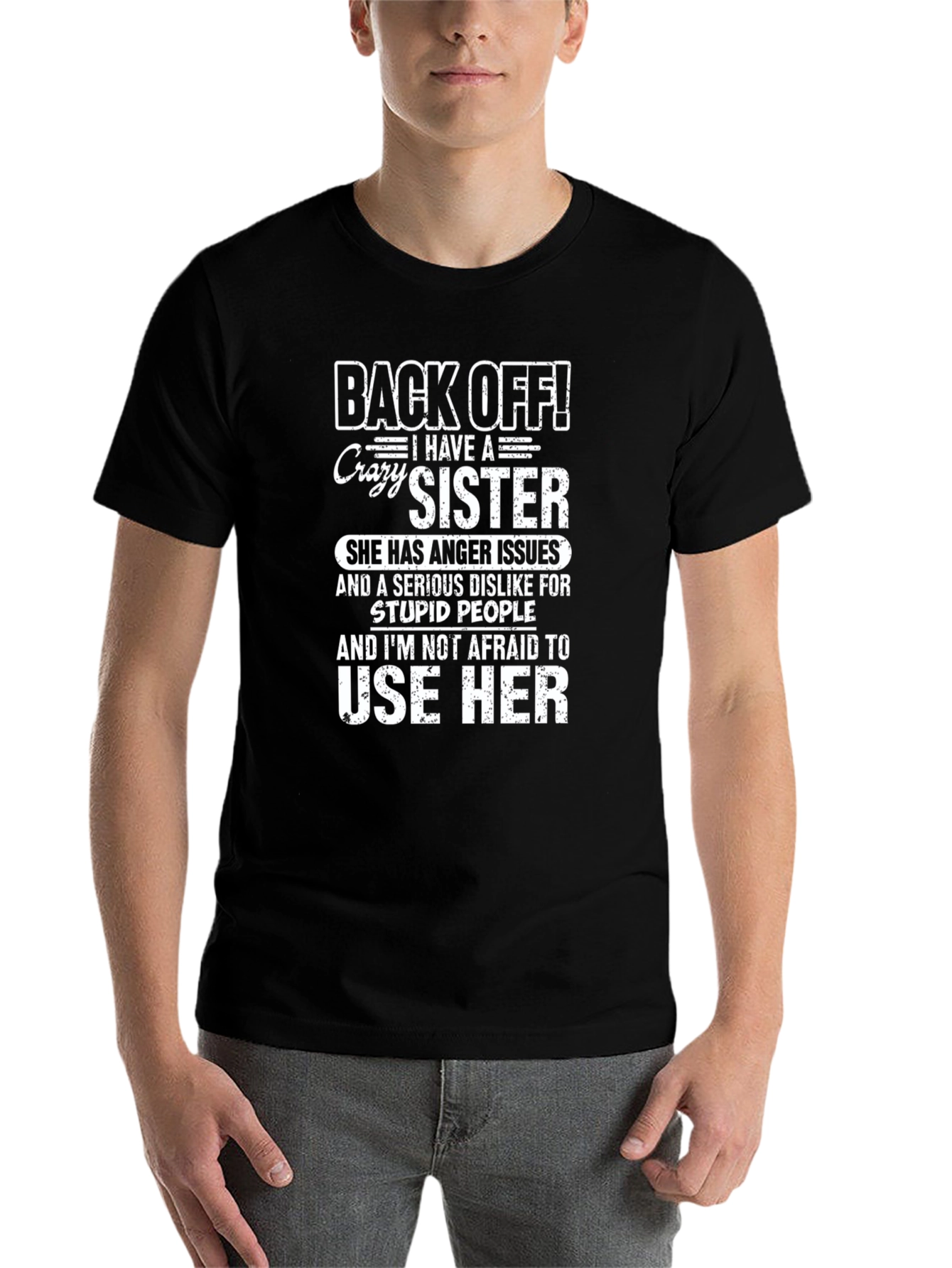 Black Back Off! Crazy Sister Novelty Graphic T-Shirt view 7
