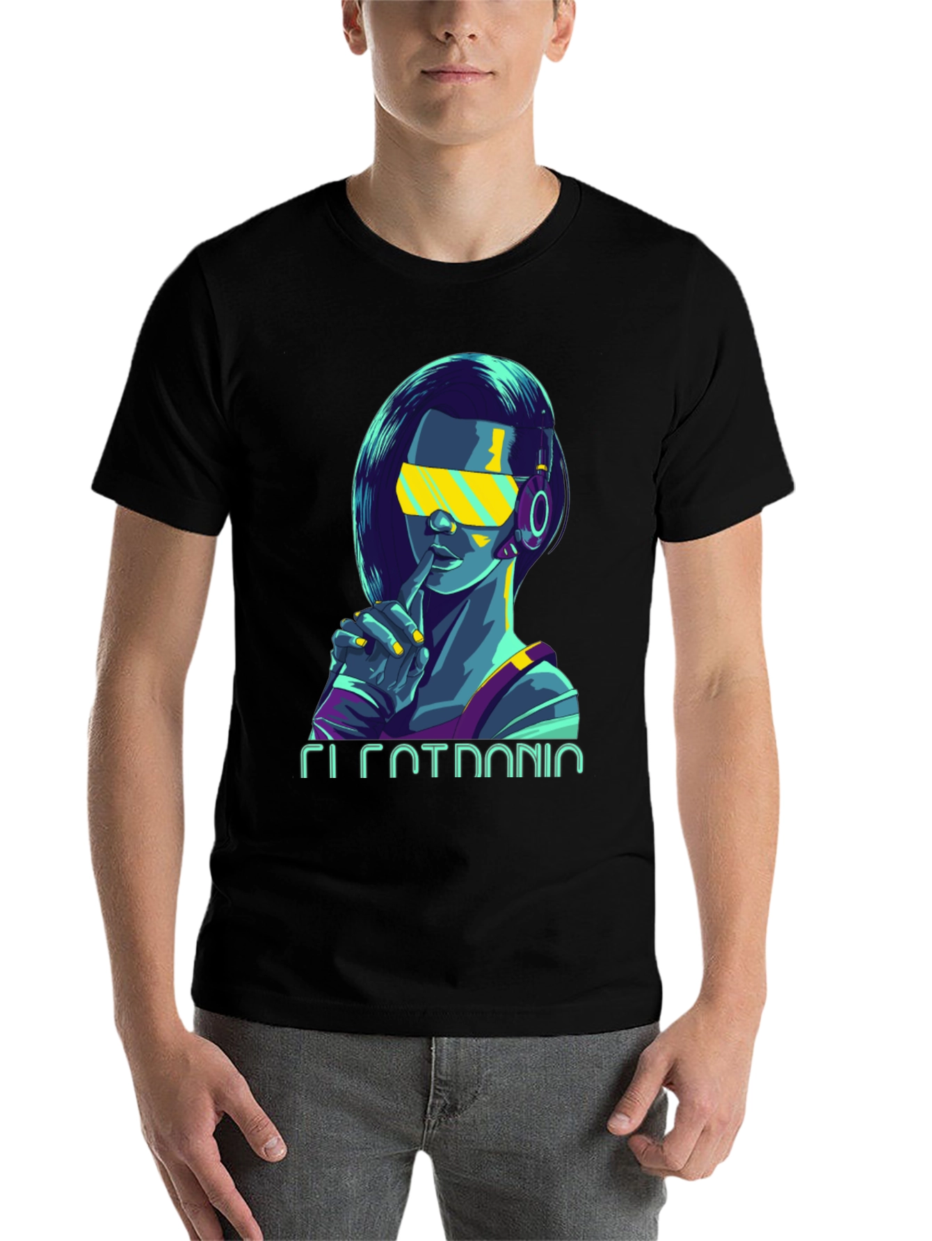 Black Cyberpunk Girl Graphic Tee - Stylish Black Cotton T-Shirt view 7