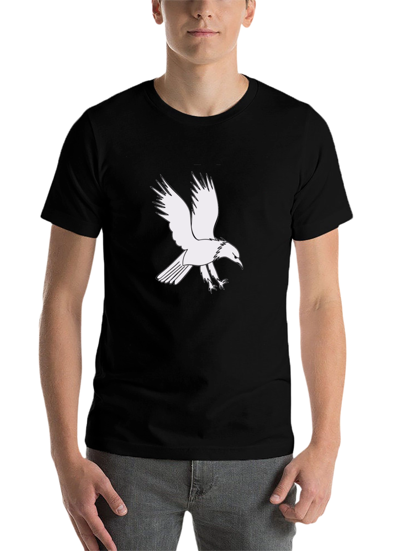 Black Men's Black T-Shirt with White Eagle Graphic view 7