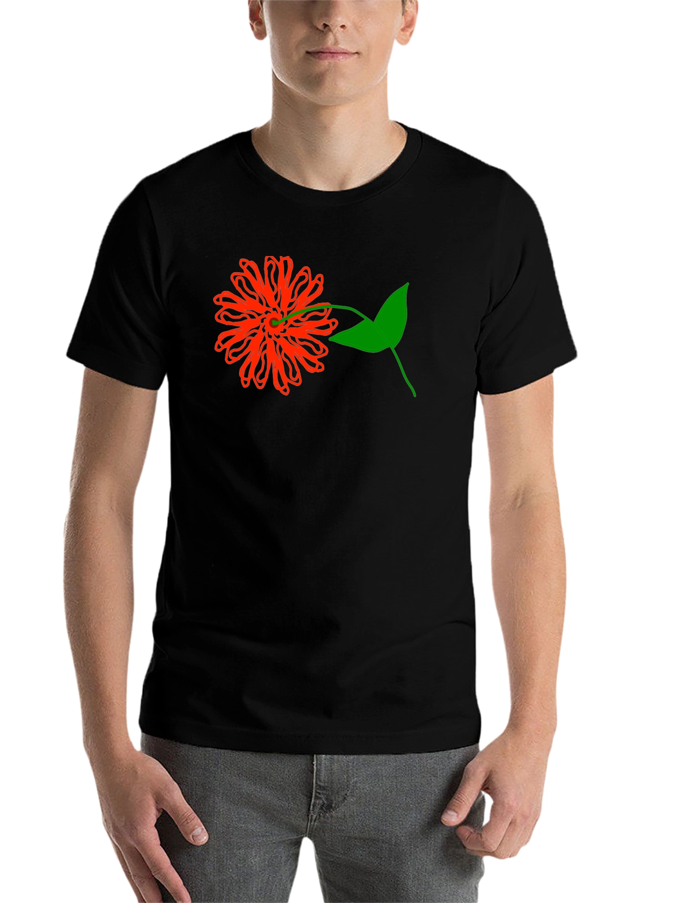 Black Red Flower Graphic Tee - Black Cotton T-Shirt view 7