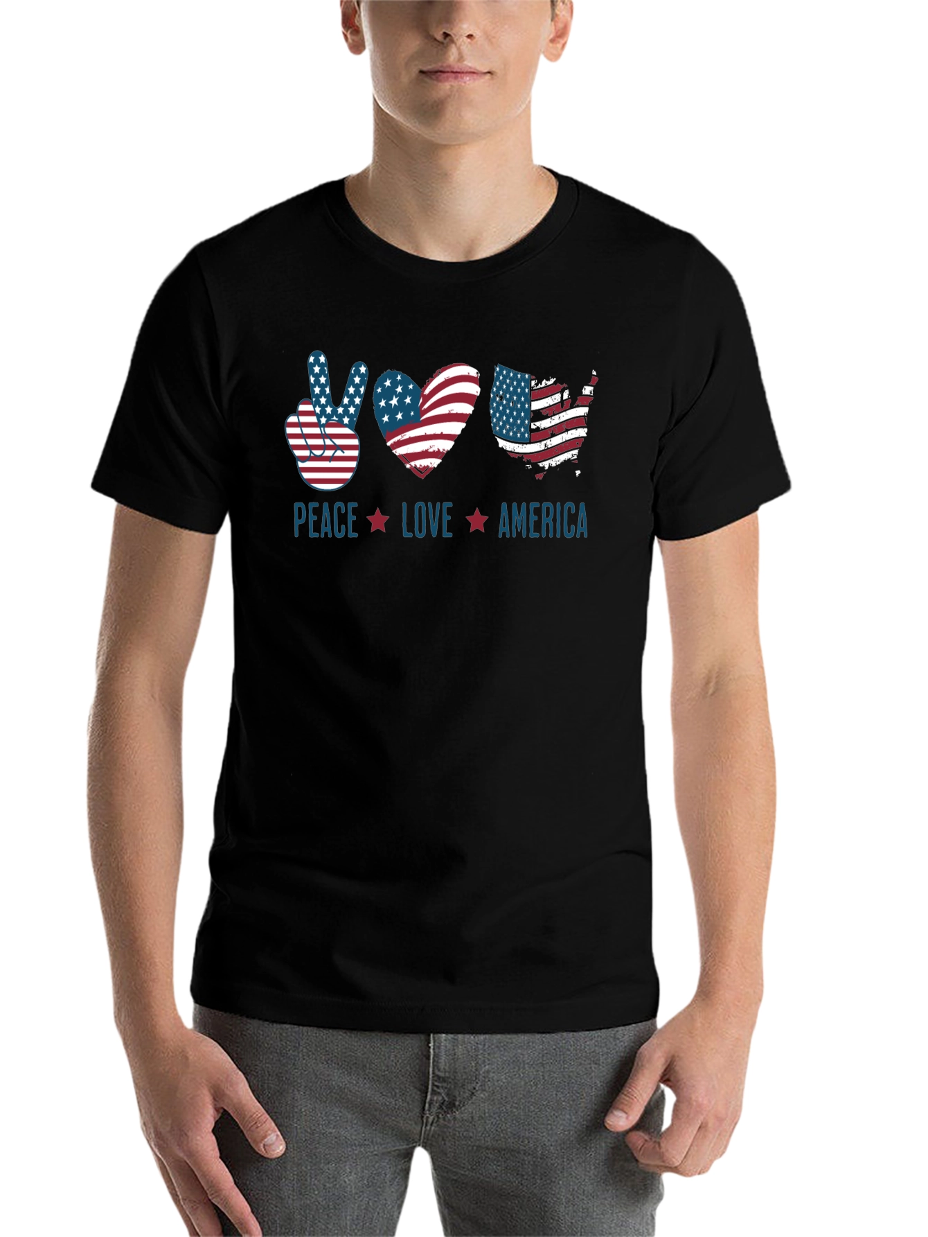 Black Patriotic Peace Love America T-Shirt view 7