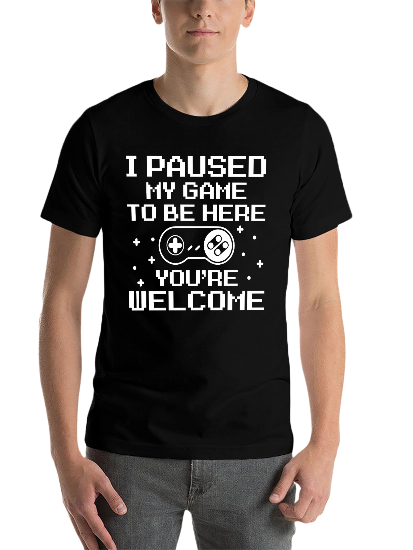 Black Gamer T-Shirt: I Paused My Game To Be Here view 7