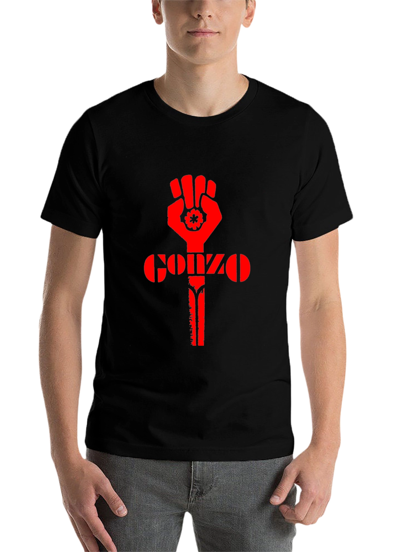 Black Gonzo Fist Black T-Shirt - Red Design view 7