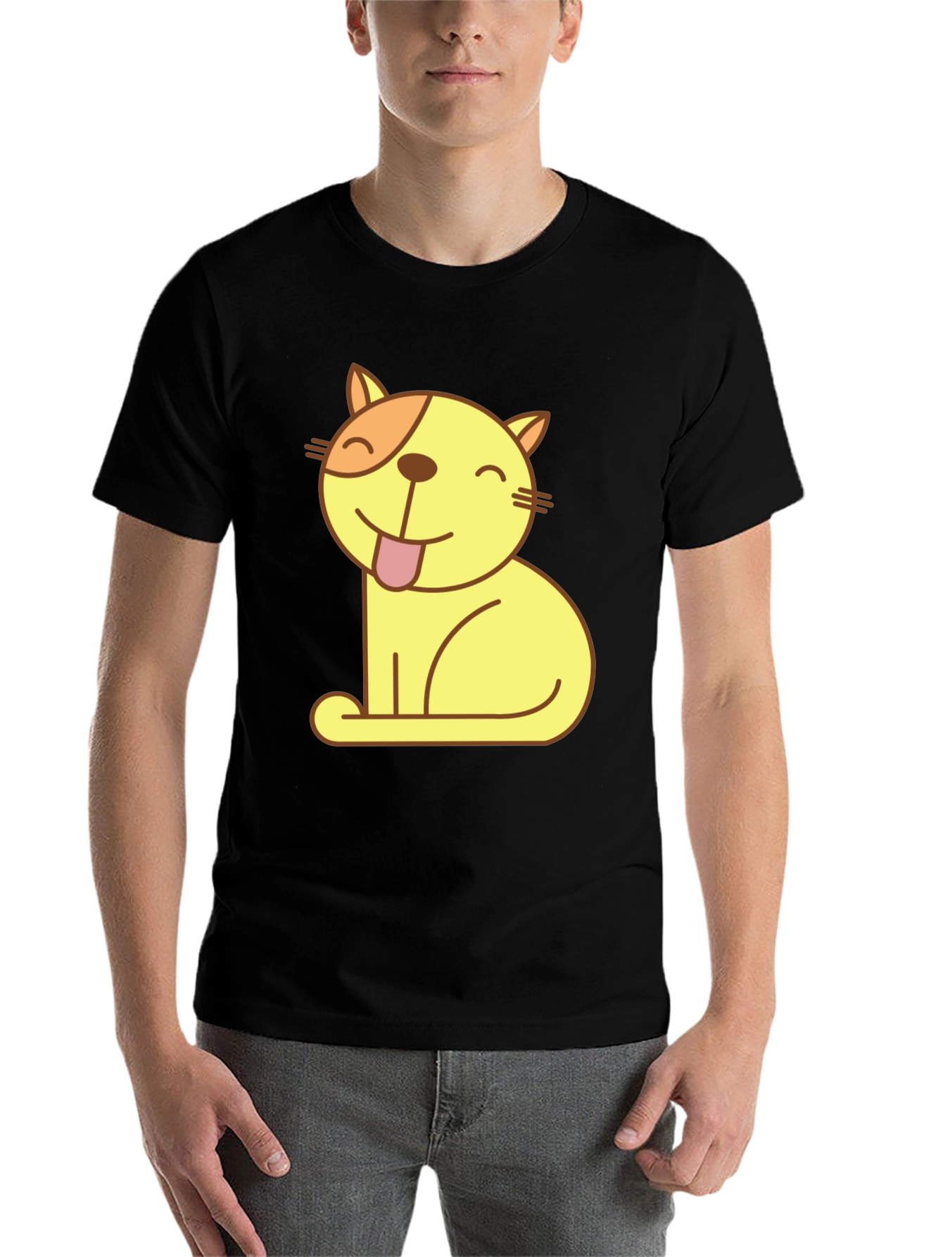 Black Cute Cartoon Cat Black T-Shirt view 7