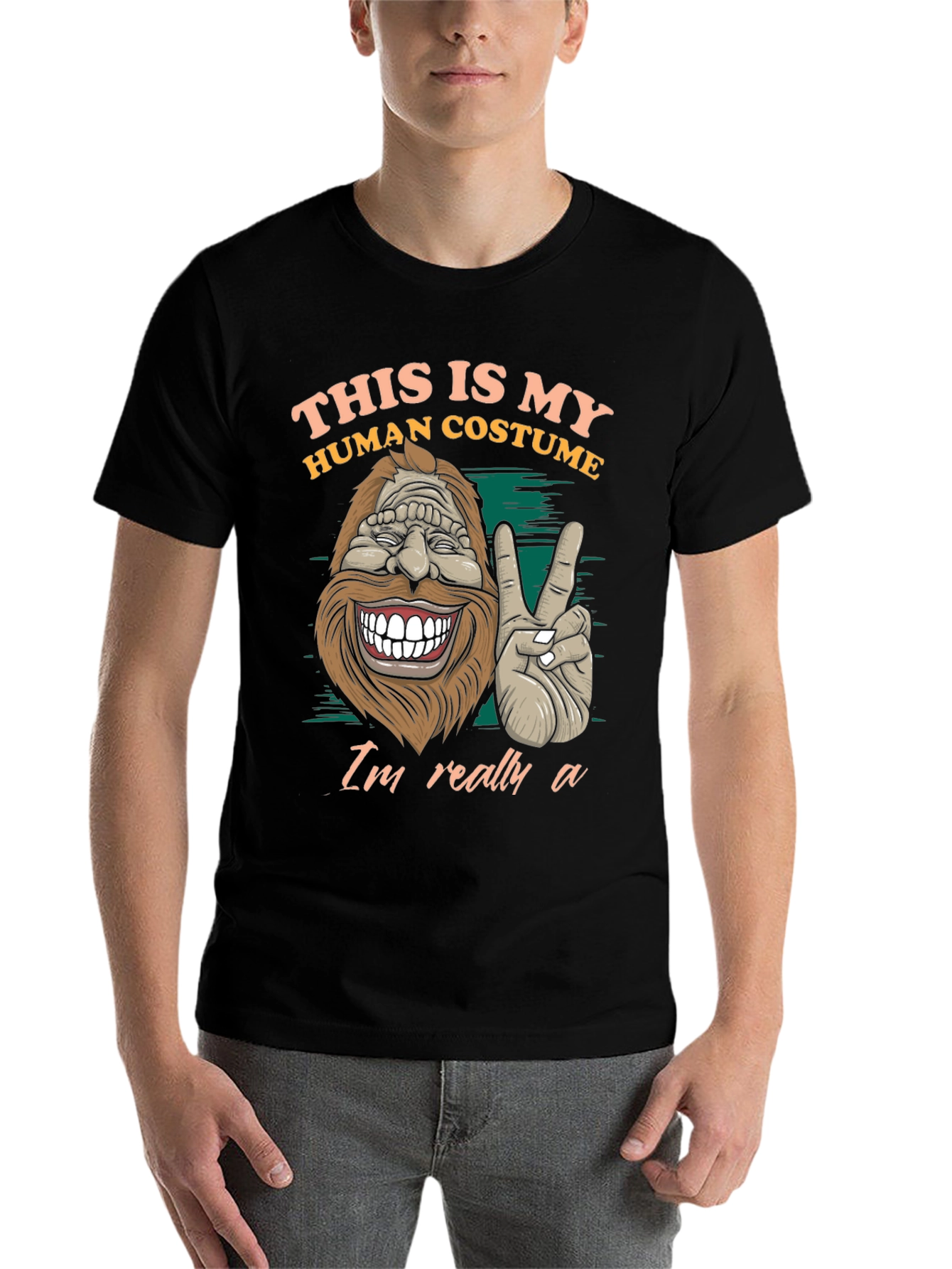 Black This Is My Human Costume Funny Bigfoot T-Shirt view 7