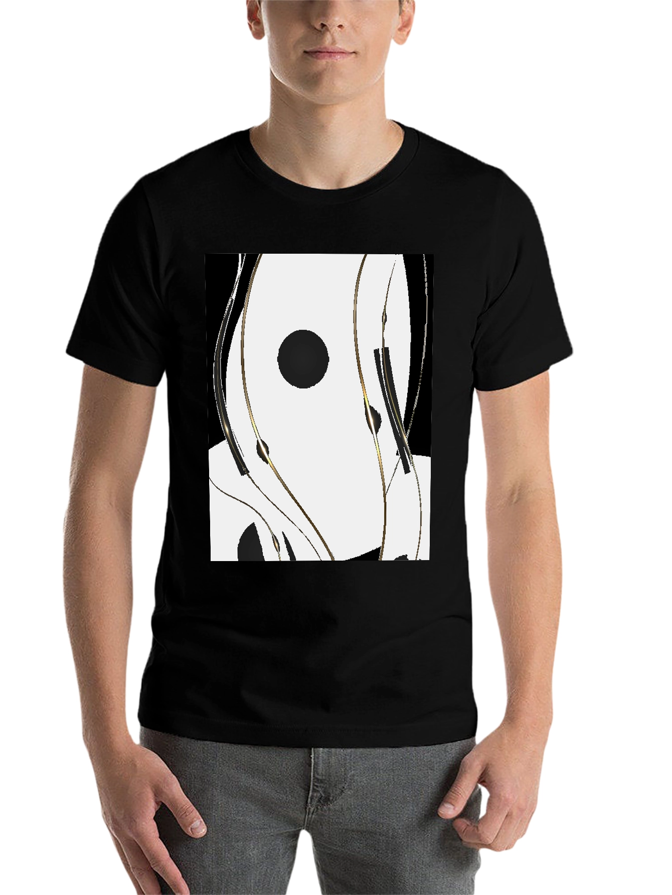 Black Abstract Black & White Graphic Tee view 7