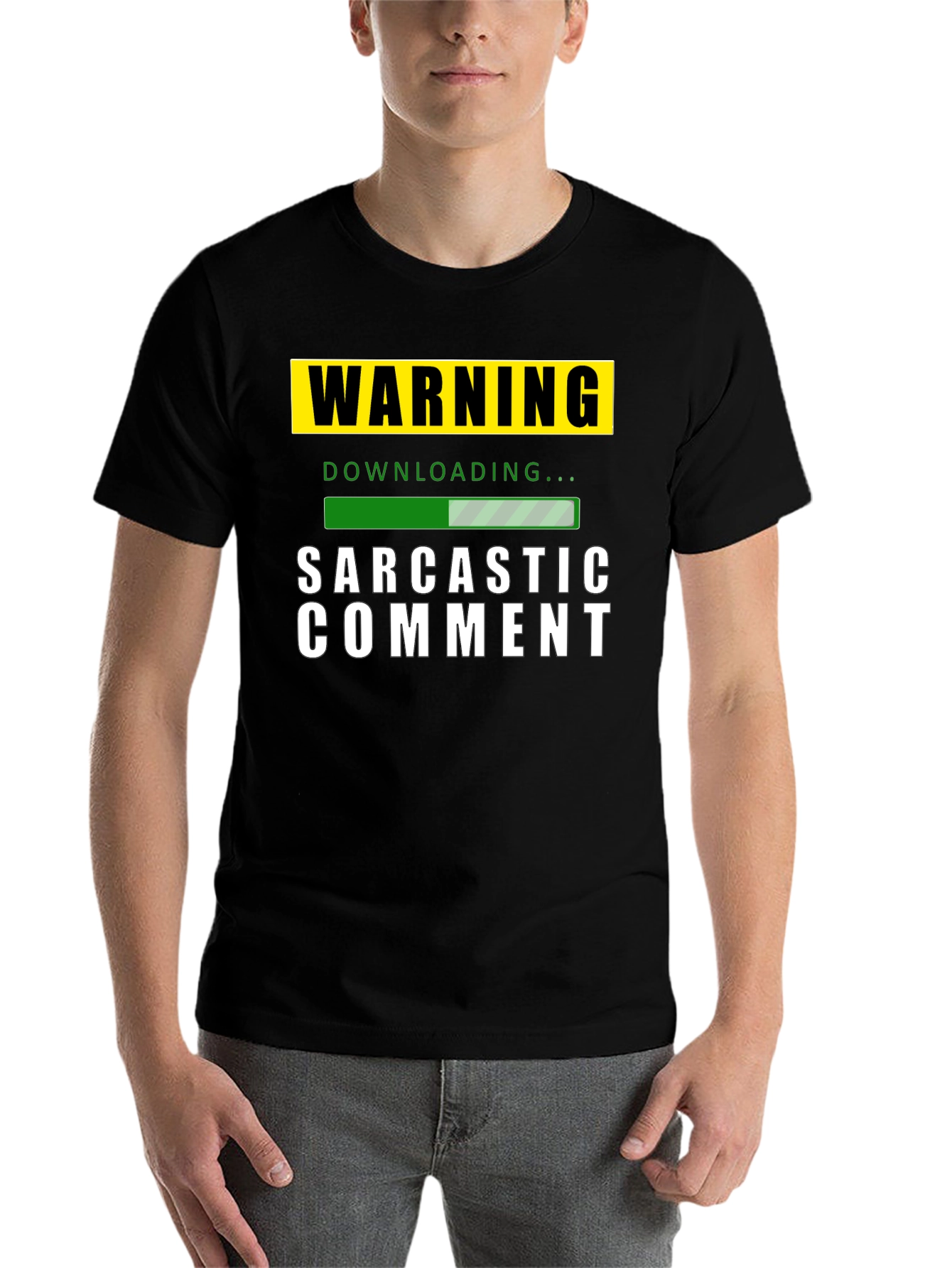 Black Warning: Sarcastic Comment Downloading T-Shirt view 7