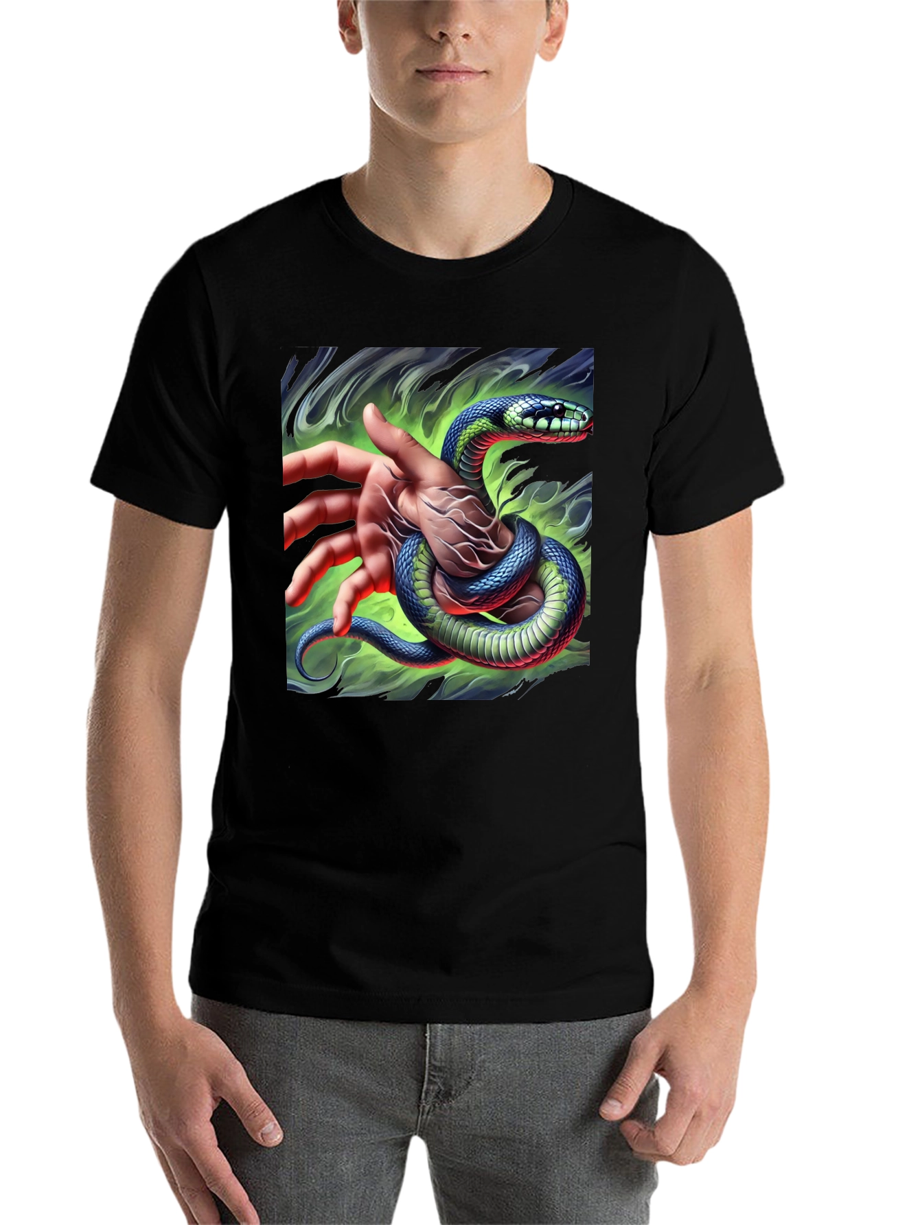 Black Mystic Snake Graphic Tee - Black Cotton T-Shirt view 7