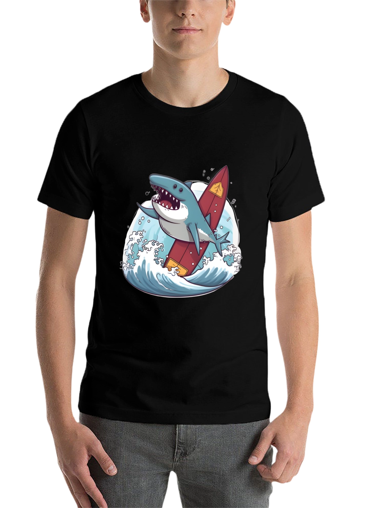 Black Shark Surfer T-Shirt - Fun Graphic Tee view 7