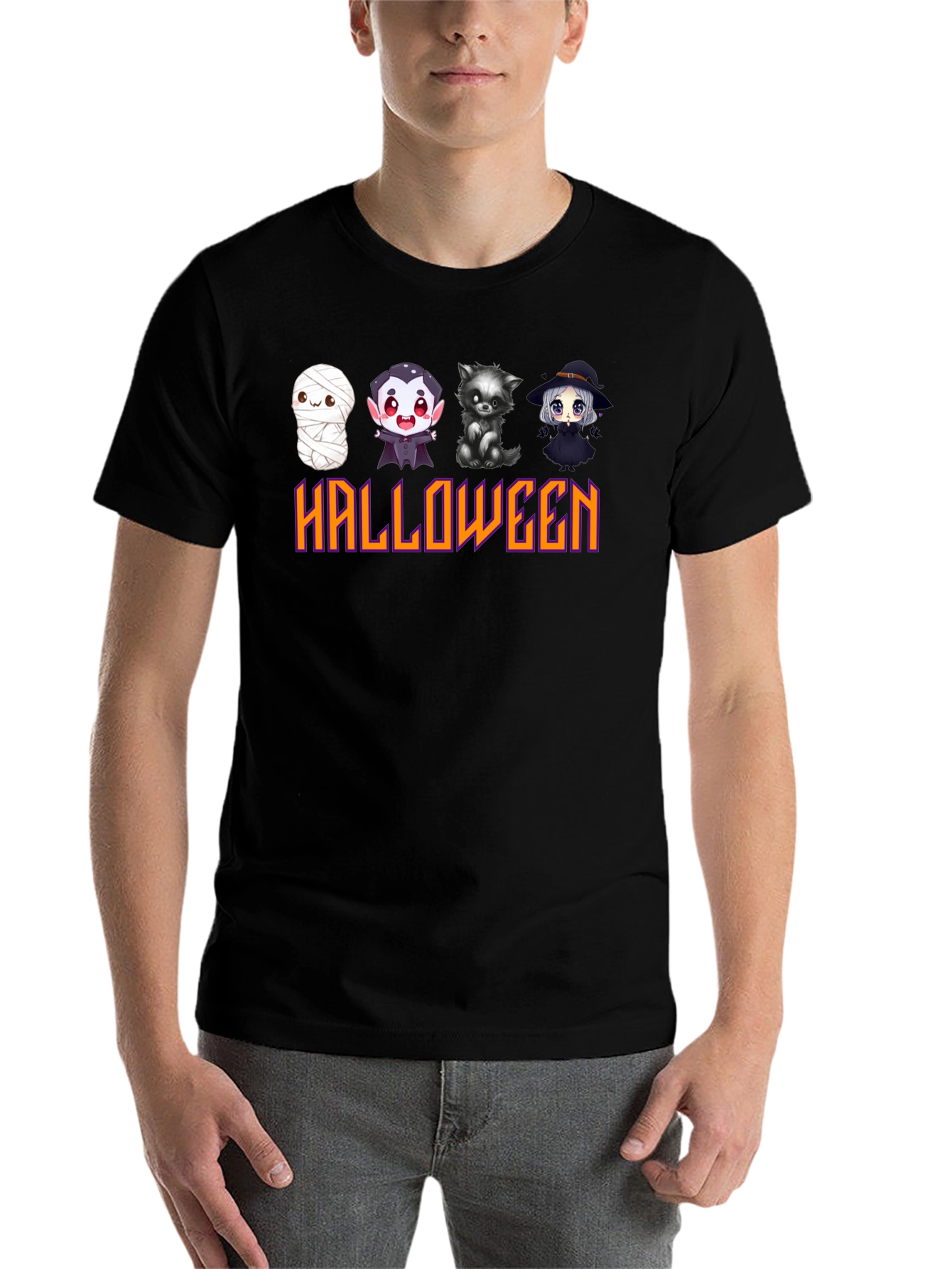 Black Halloween Cartoon Character T-Shirt view 7