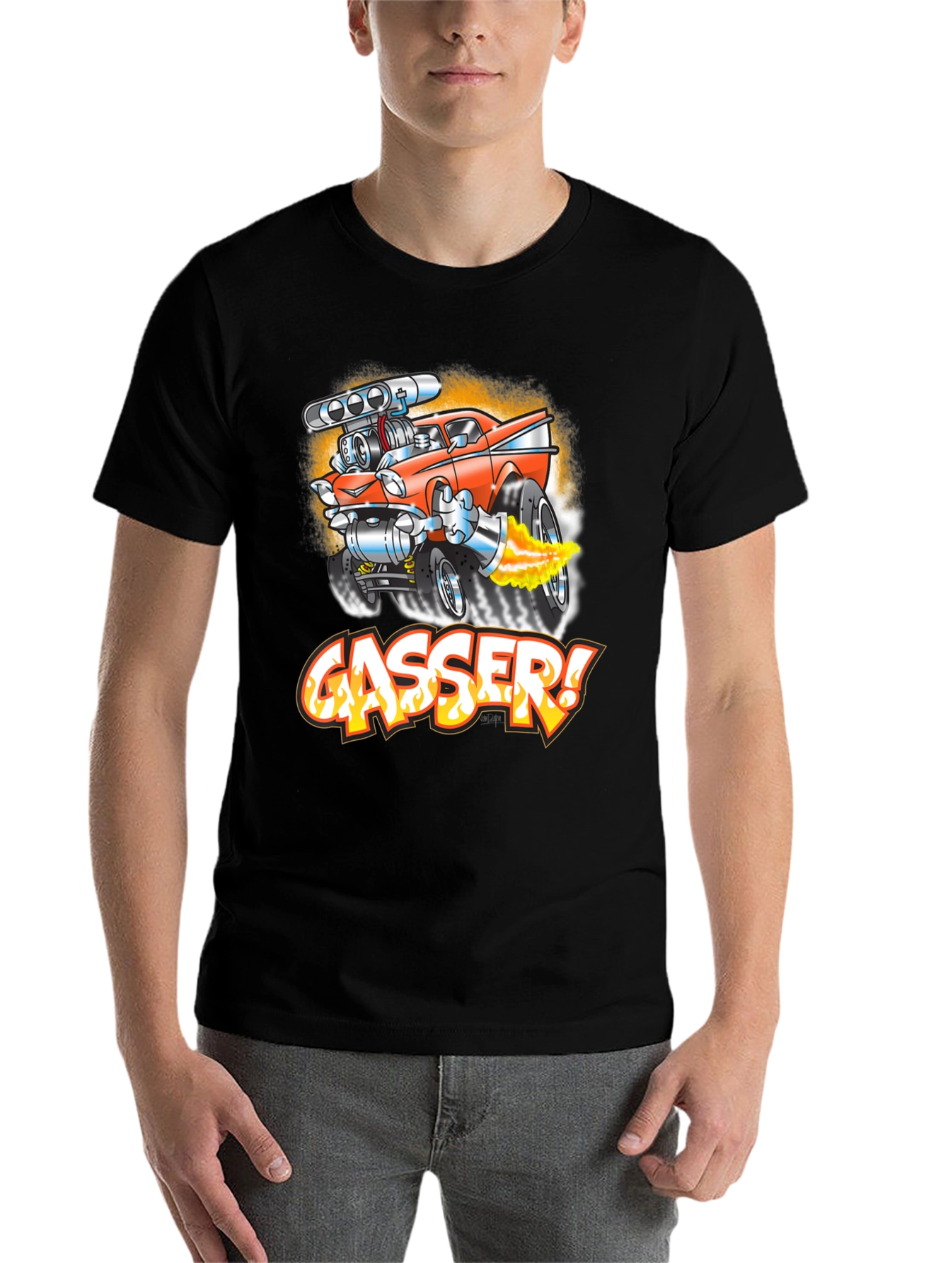 Black Gasser Cartoon Car Graphic T-Shirt view 7