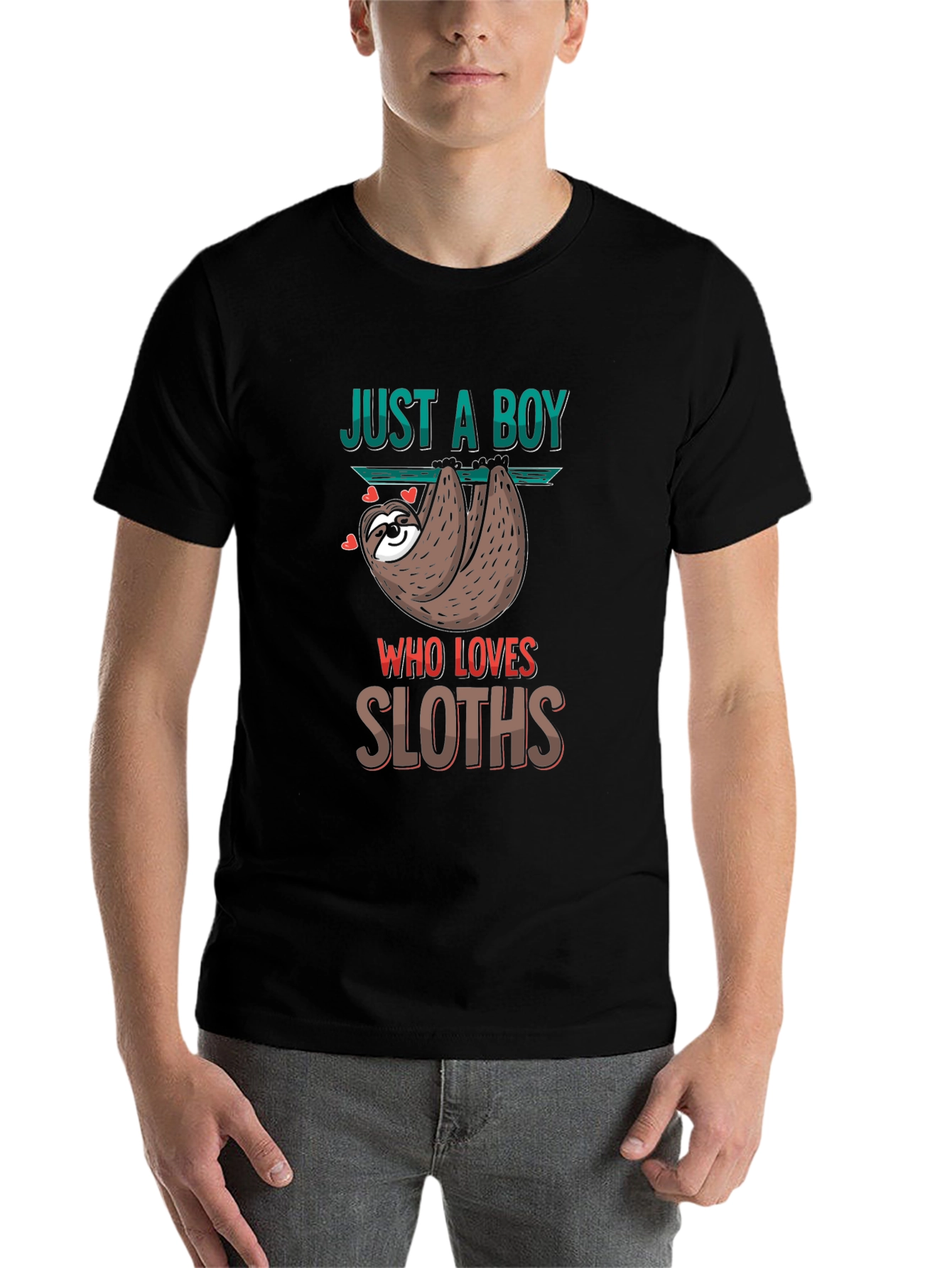 Black Just A Boy Who Loves Sloths T-Shirt view 7