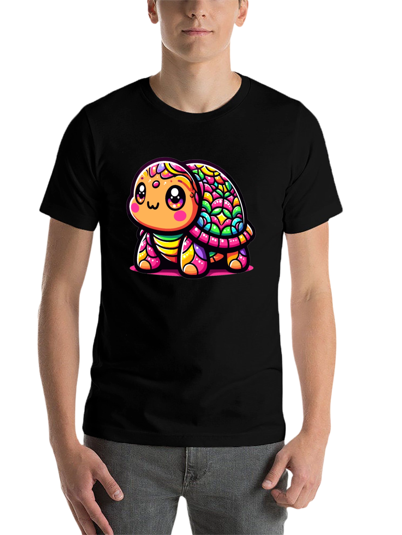 Black Colorful Turtle Graphic T-Shirt view 7