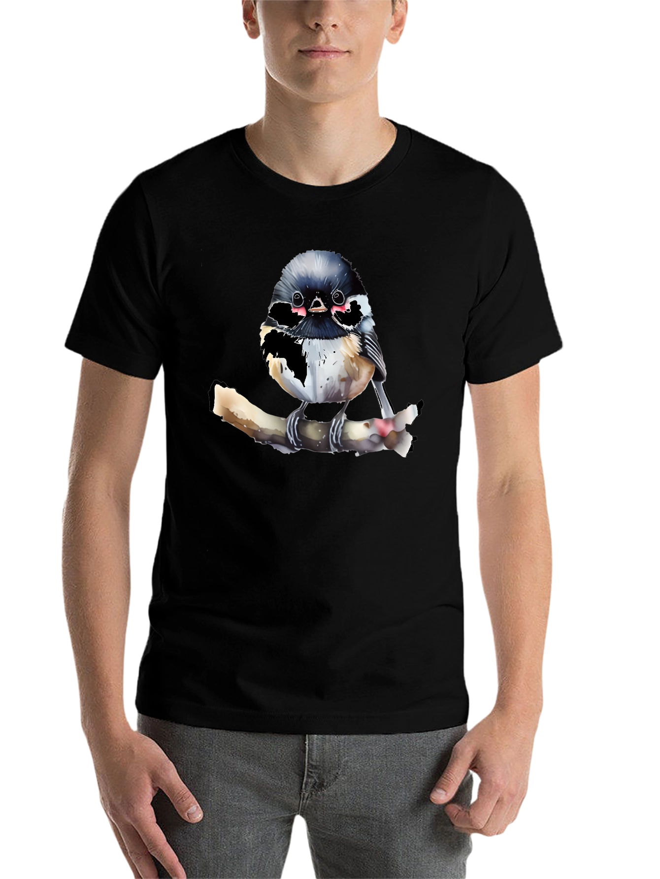 Black Chickadee Bird Graphic T-Shirt view 7