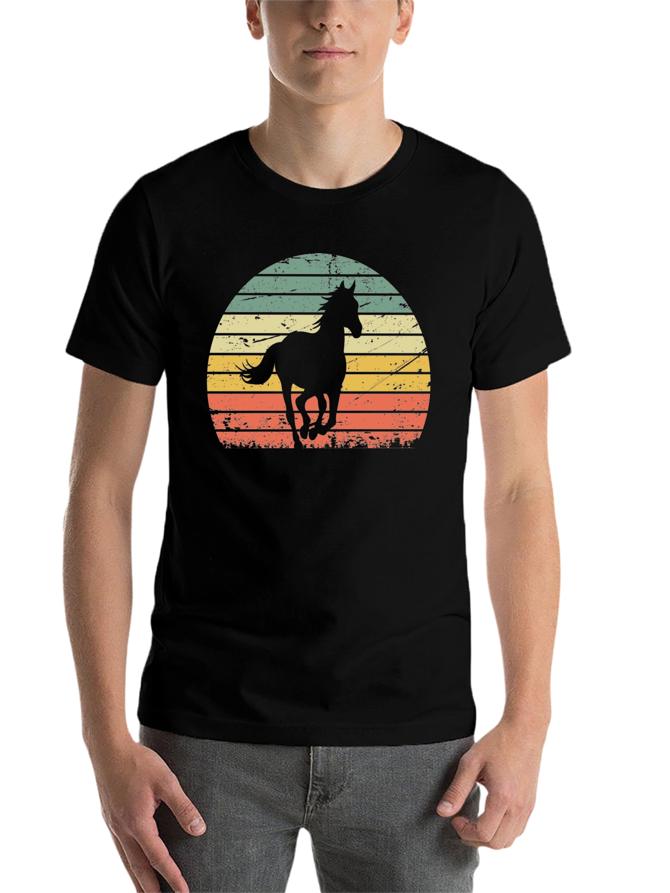 Black Retro Horse Sunset Graphic Tee view 7