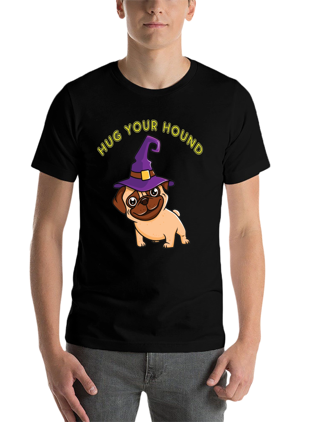 Black Hug Your Hound Pug Halloween T-Shirt view 7
