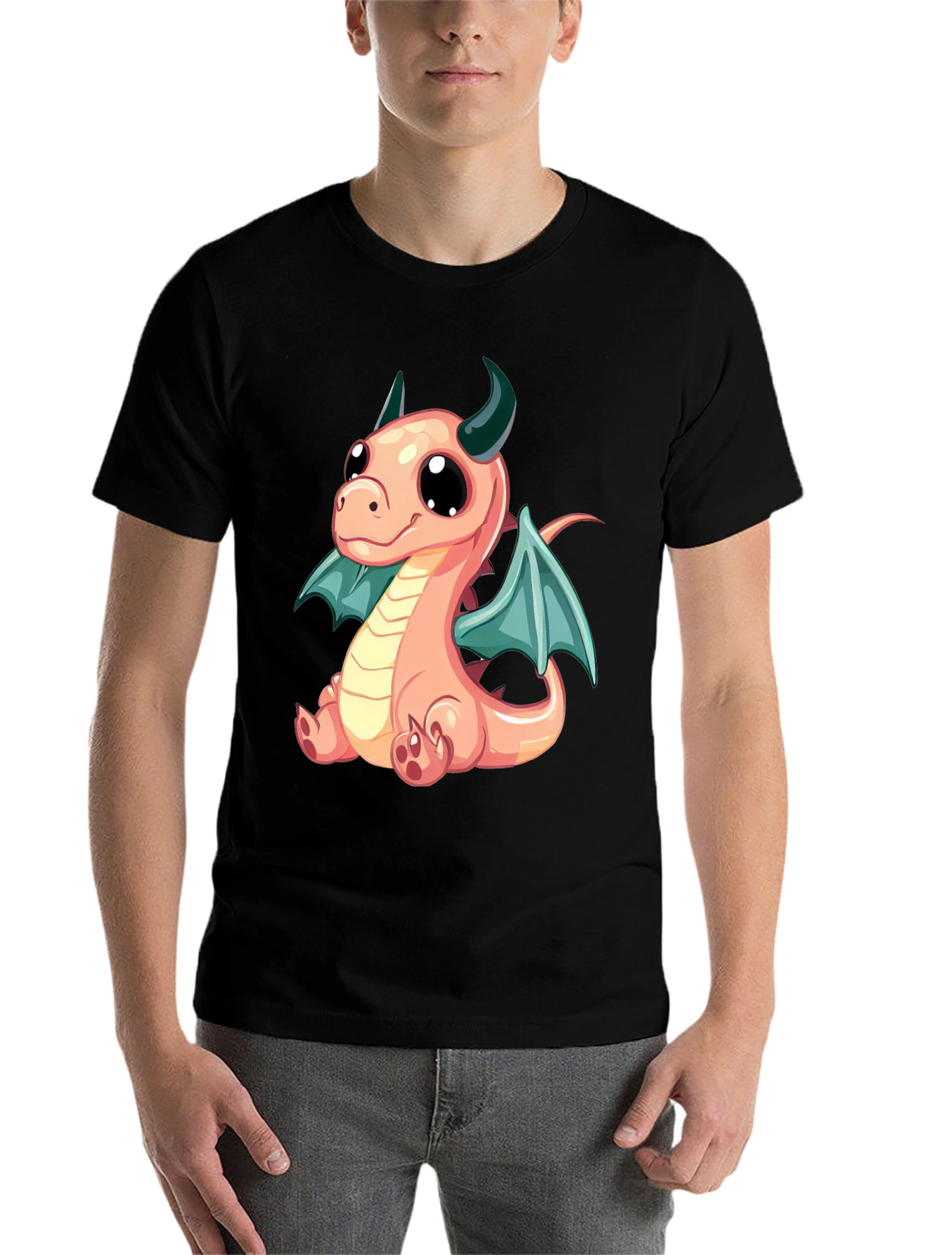 Black Cute Cartoon Dragon Graphic Tee - Black view 7