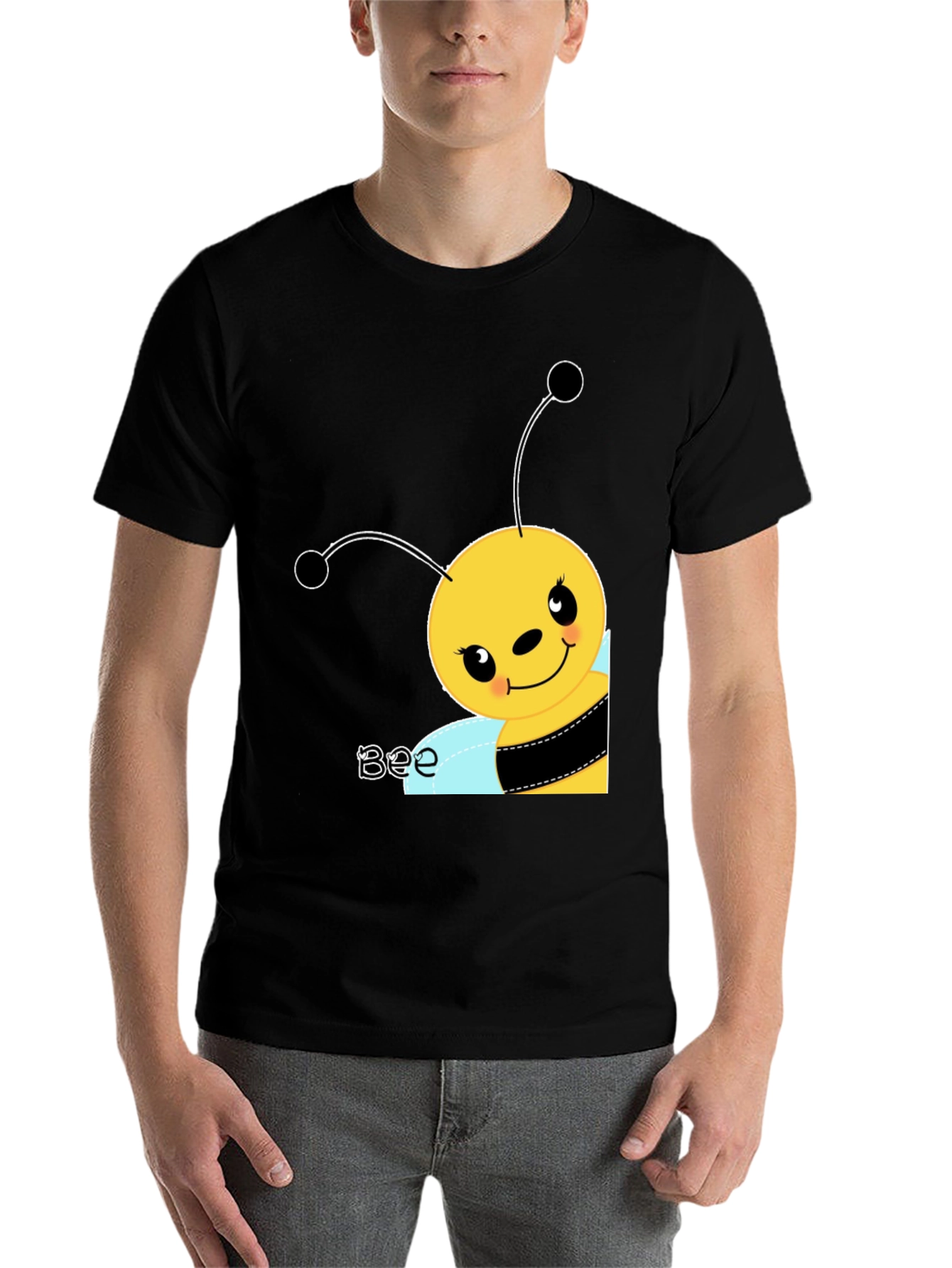Black Cute Cartoon Bee Graphic Tee view 7