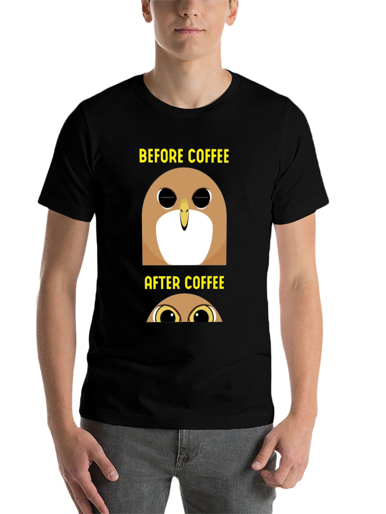 Black Before & After Coffee Owl T-Shirt - Black view 7