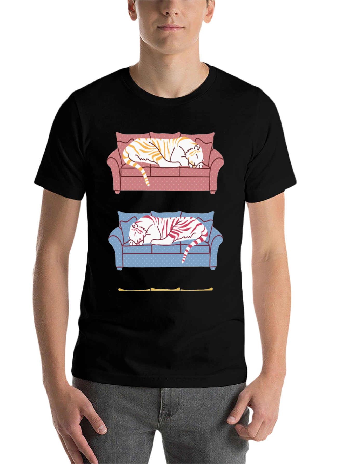 Black Tiger on Couch Graphic T-Shirt view 7